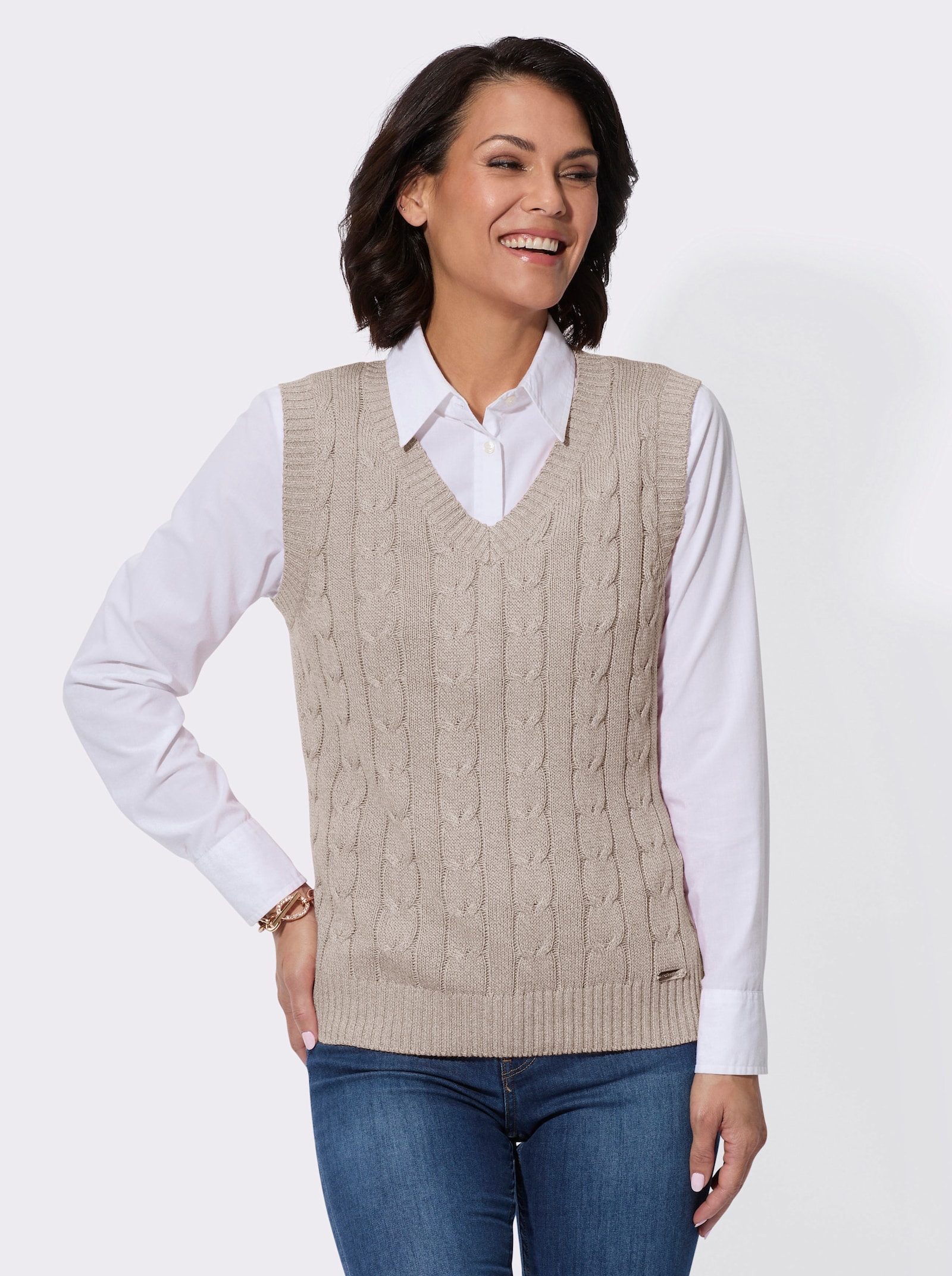 Pullunder mit V-Ausschnitt - sesam-ecru-meliert