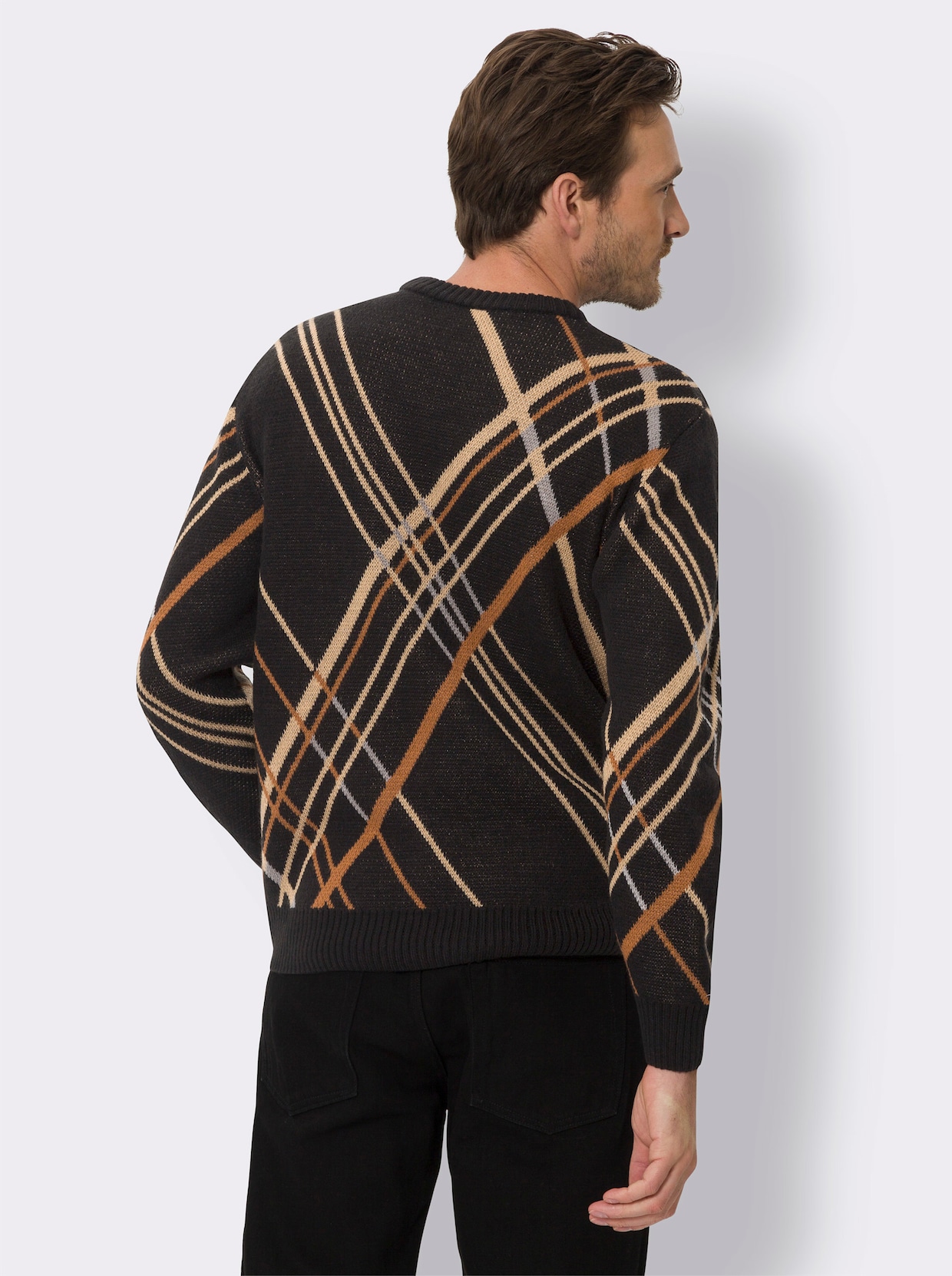 Pullover met ronde hals - zwart/camel gedessineerd