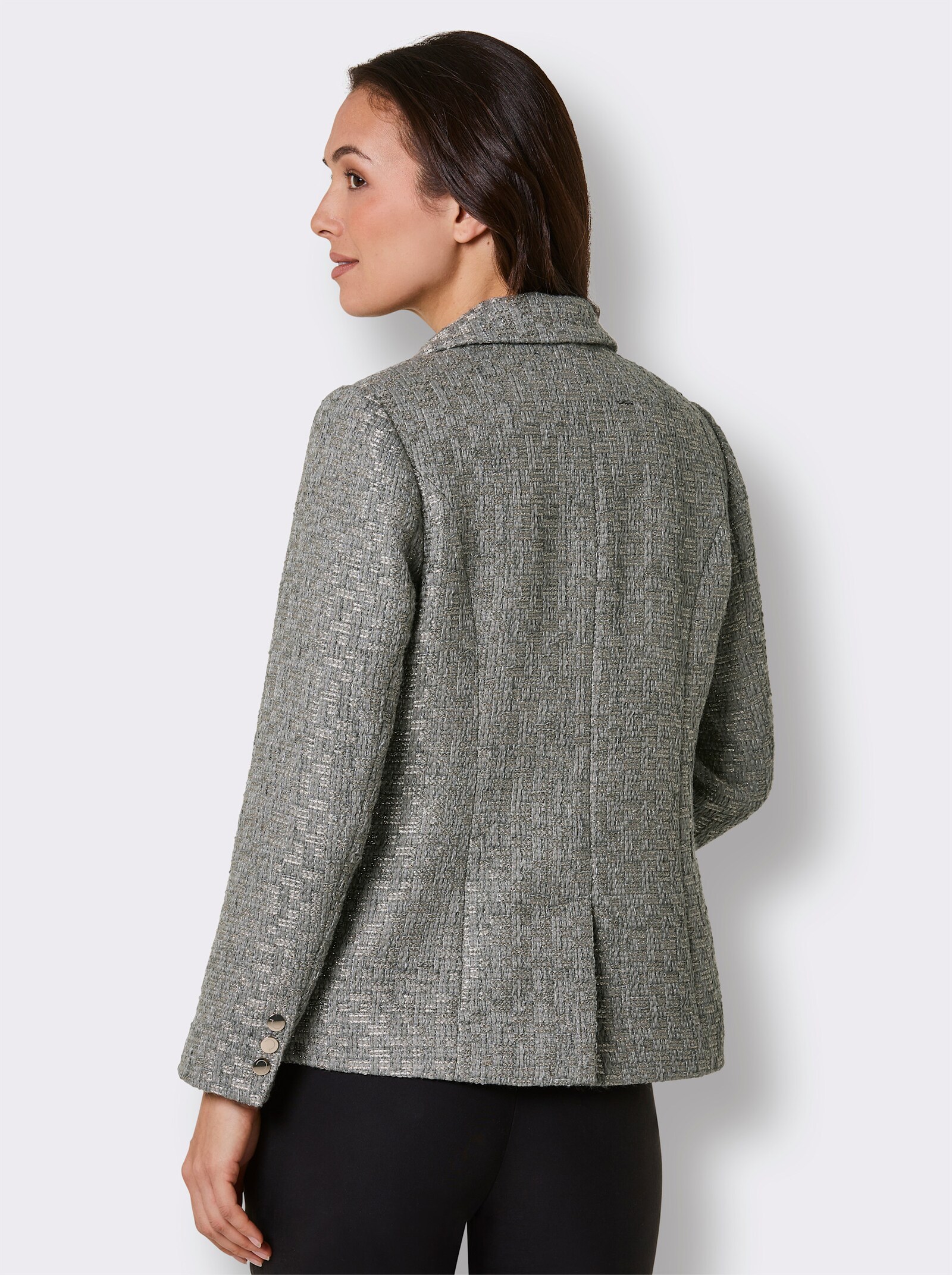CREATION L PREMIUM Bouclé-Blazer mit schräger Kante - grau-goldfarben-gemustert