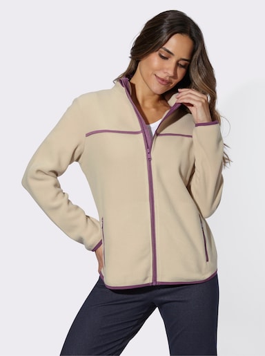 Fleecejacke mit Kontrast-Paspelierung - sand-violett