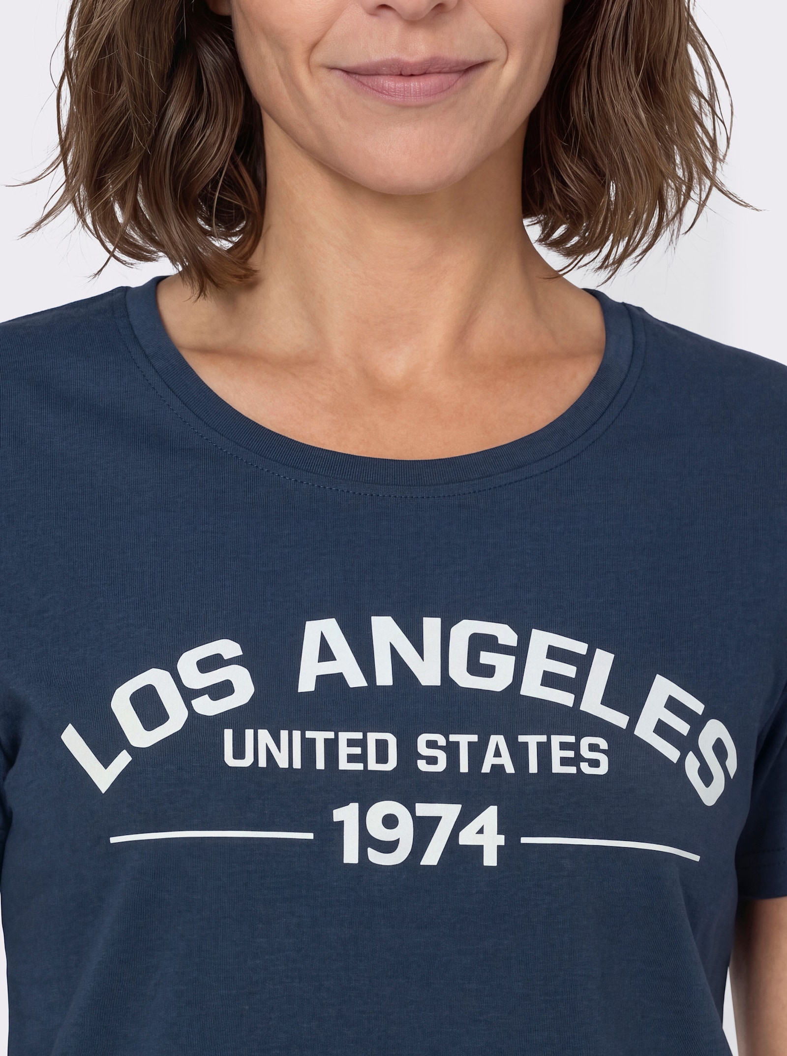 Shirt mit Schriftzug vorne - dunkelblau-ecru