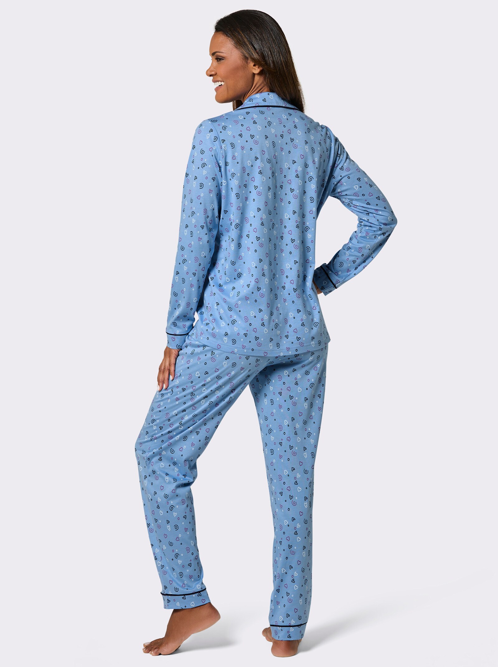 wäschepur Pyjama mit Herz-Motiven - himmelblau-marine-bedruckt