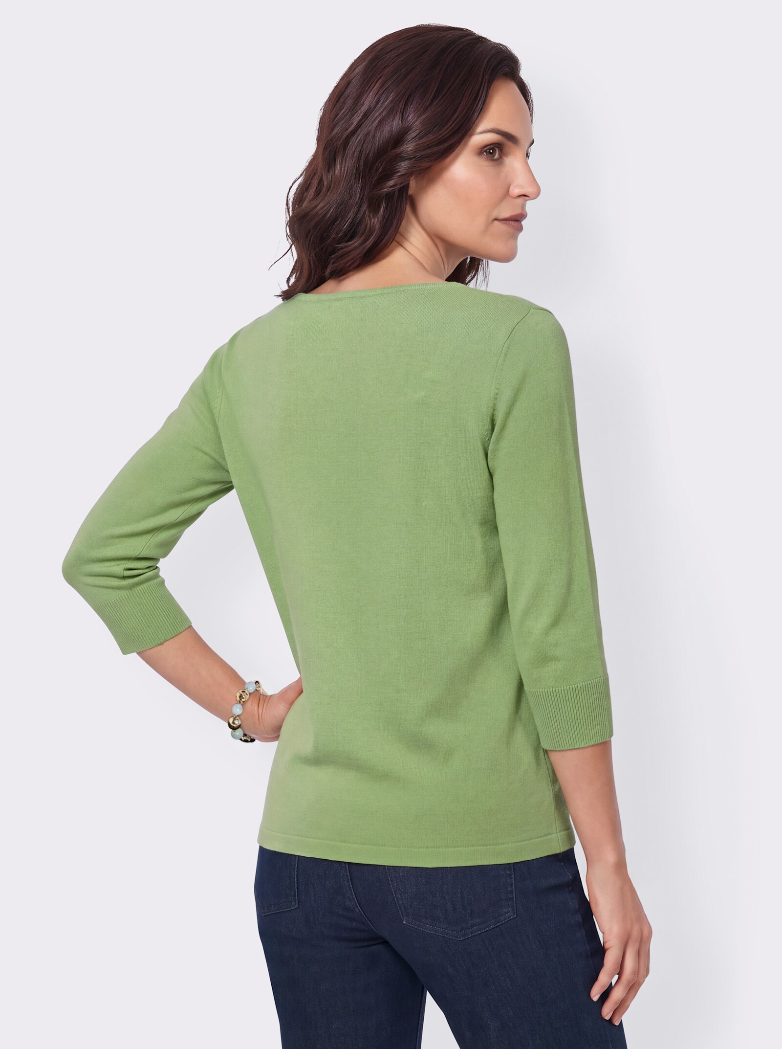 3/4-Arm-Pullover mit Wellenmuster - reseda-ecru