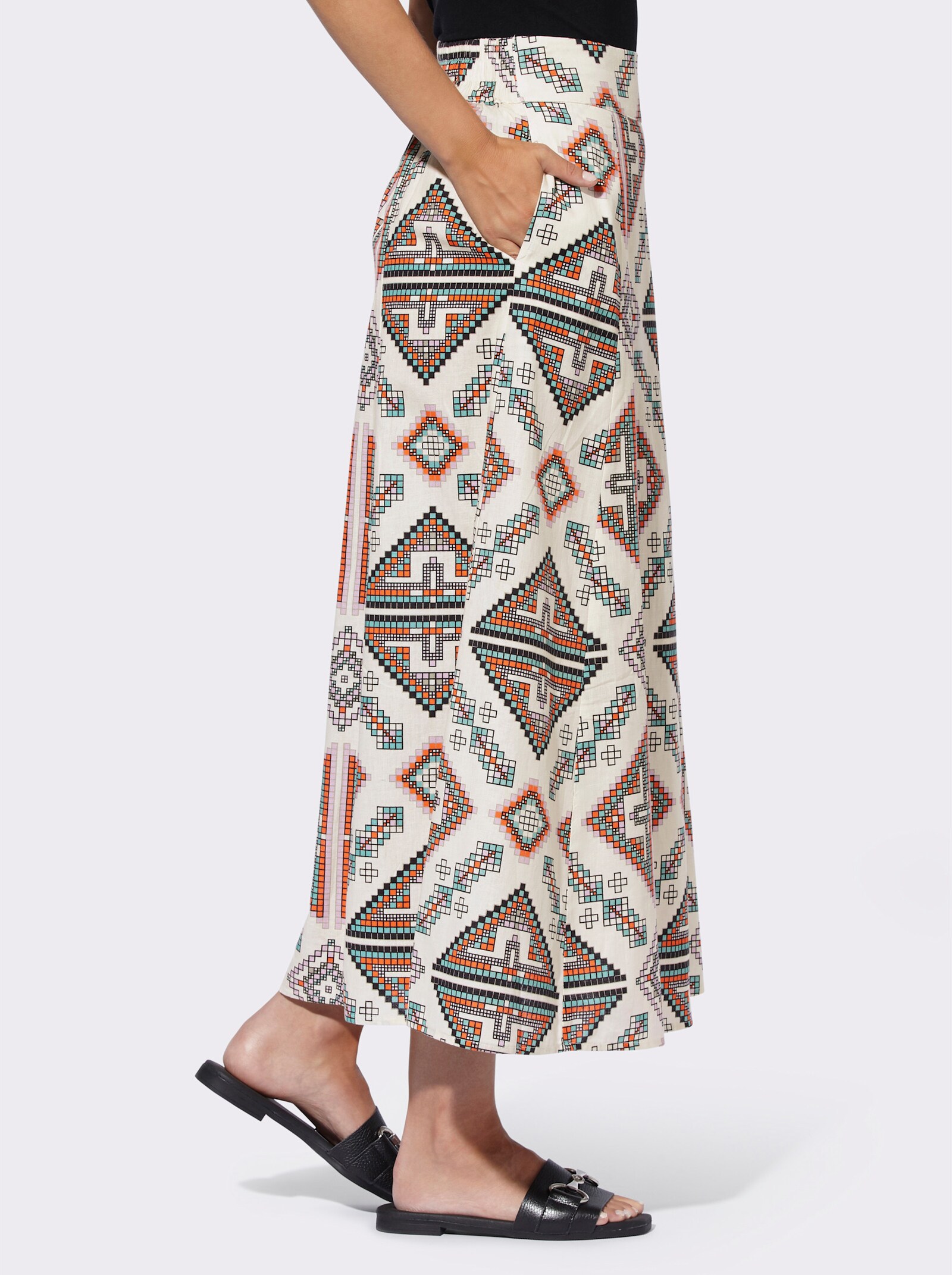 heine A-Linien-Rock mit Ethno-Druck - champagner-salbei-bedruckt