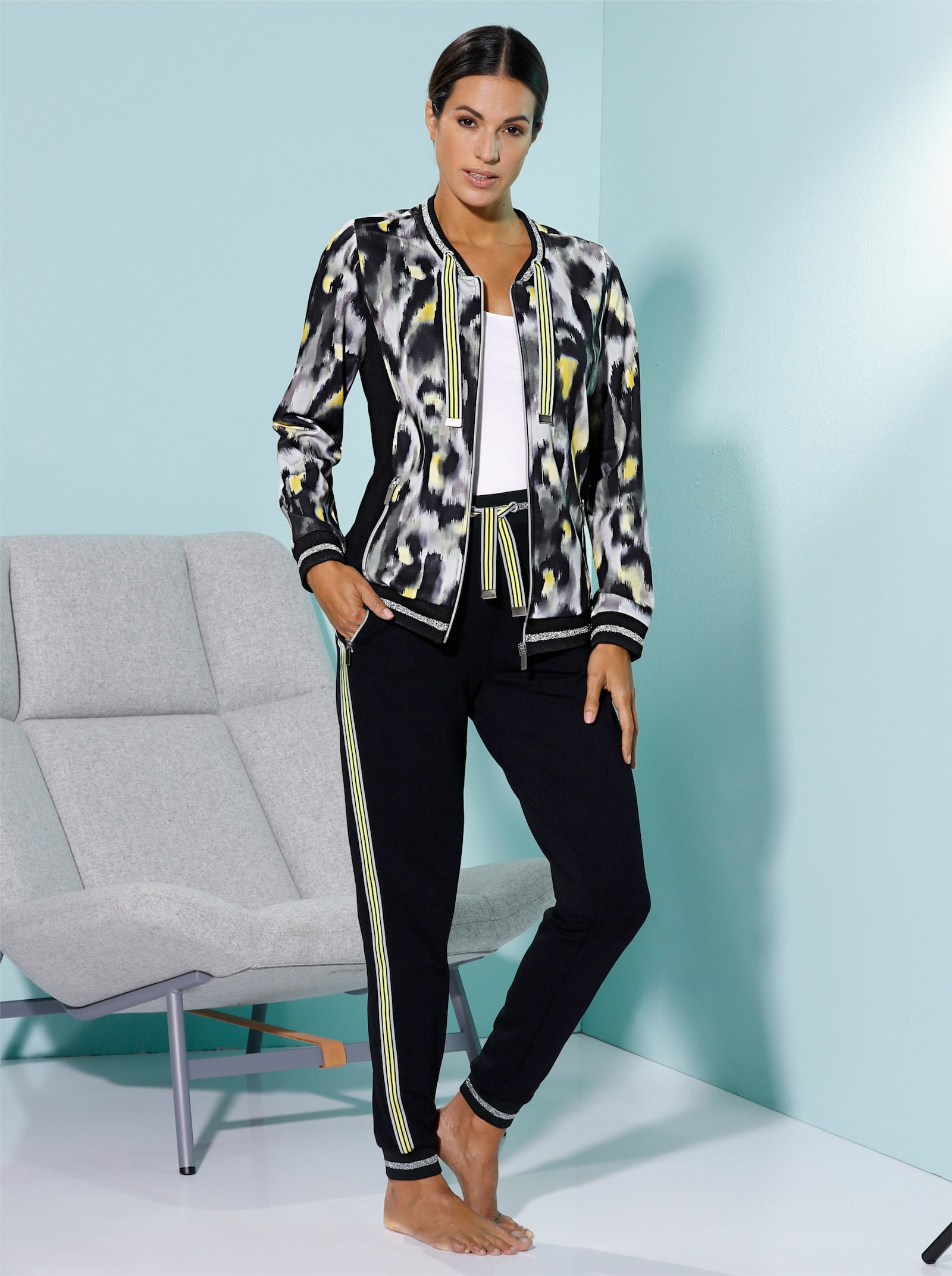 Jacke - hellgrau-zitrone-bedruckt