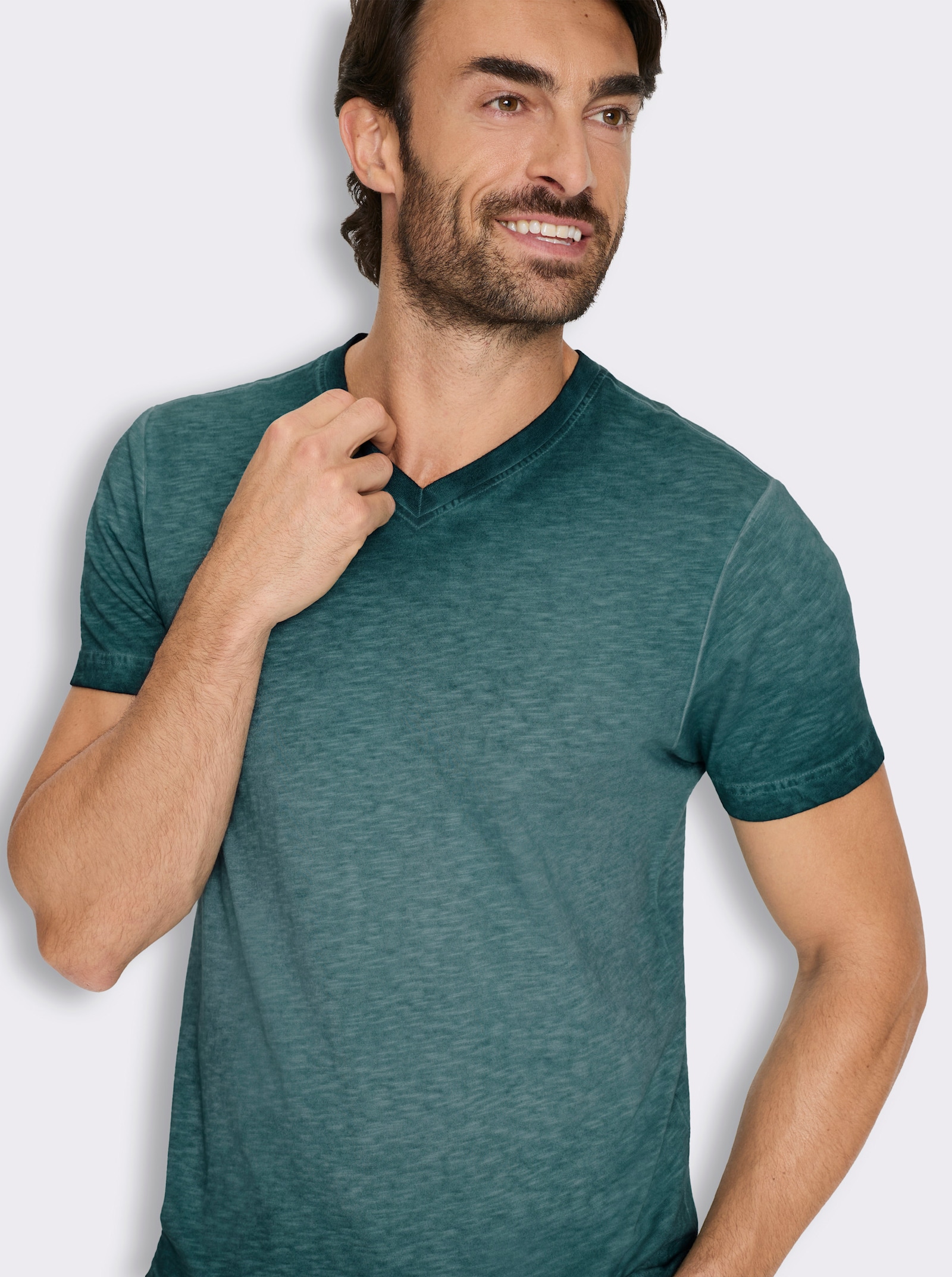 Kurzarmshirt aus reiner Baumwolle - petrol
