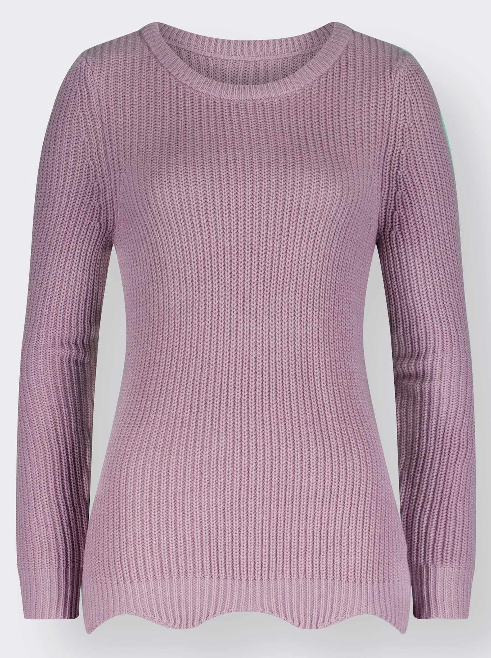 Langarm-Pullover mit Wellensaum - rosé