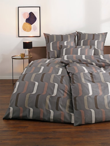 Janine Bettwäsche - anthrazit-sand-bedruckt