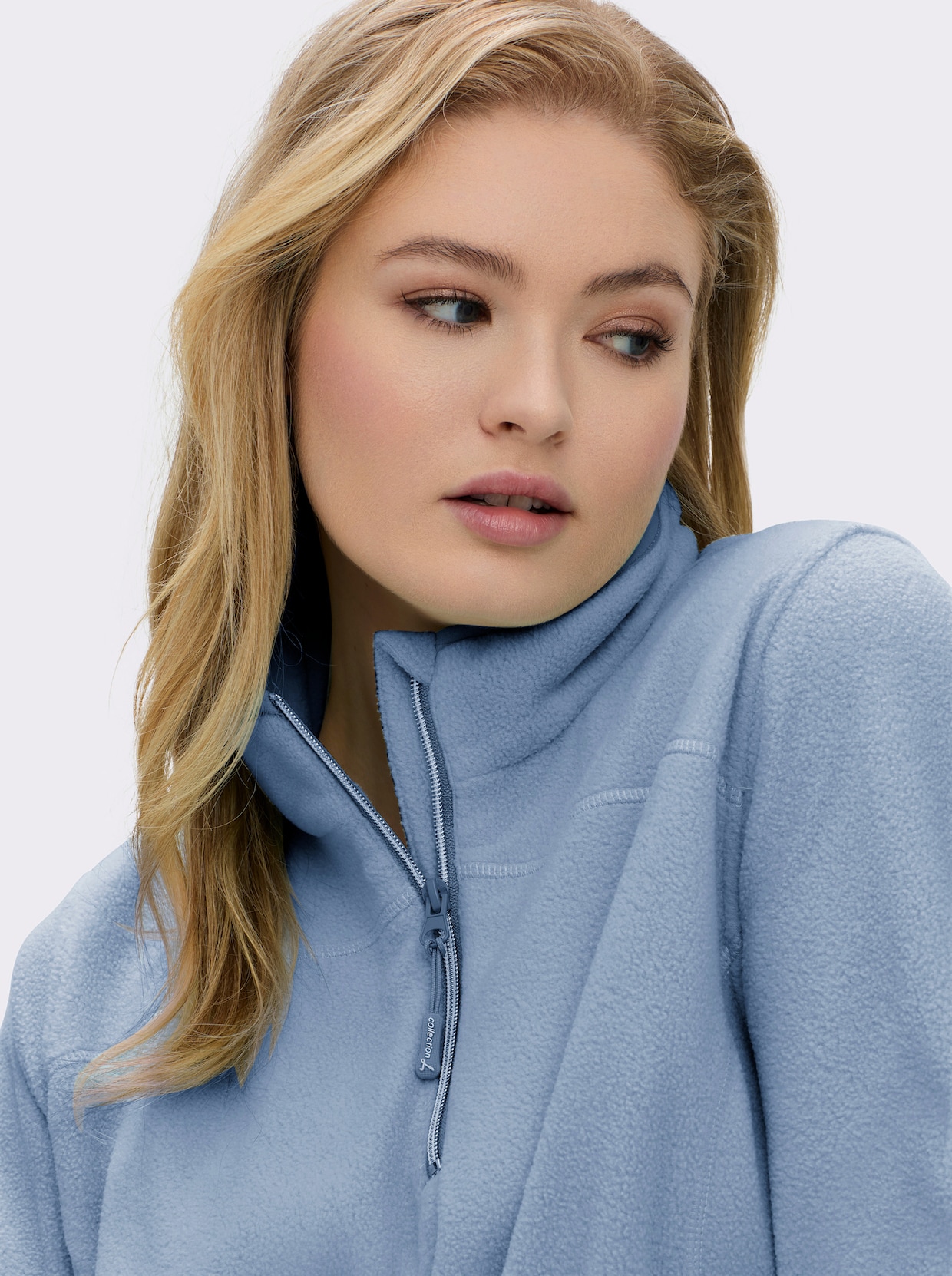 Fleeceshirt mit Stehkragen und Reißverschluss - bleu