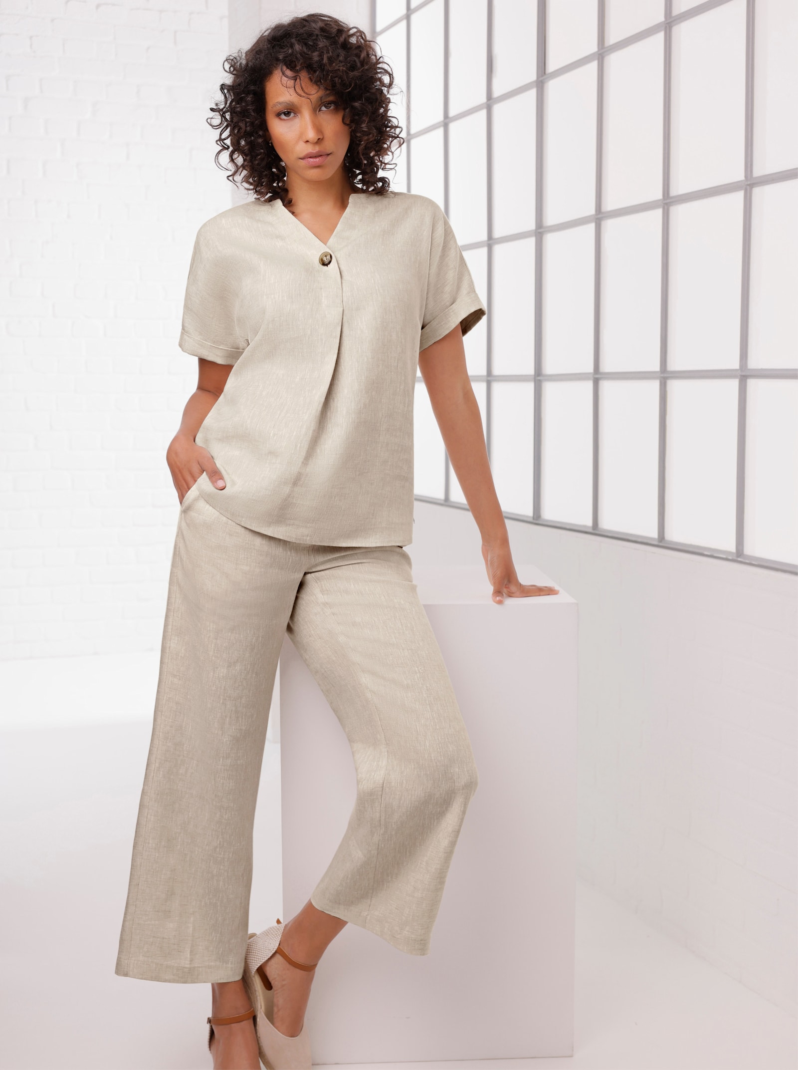 CREATION L PREMIUM Linnen blouse in A-lijn - zand gemêleerd