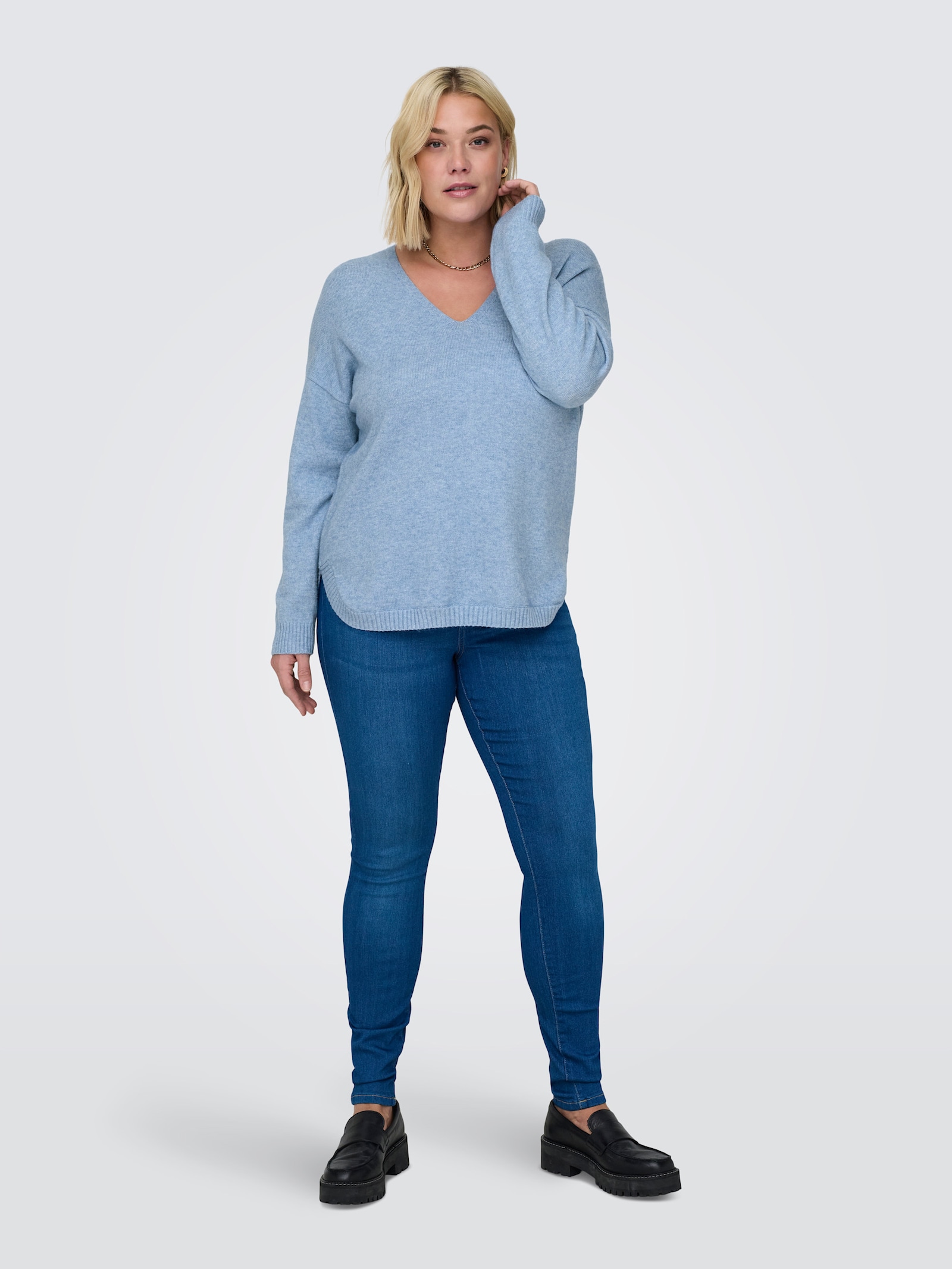 ONLY CARMAKOMA V-Ausschnitt-Pullover - allure detail:melange