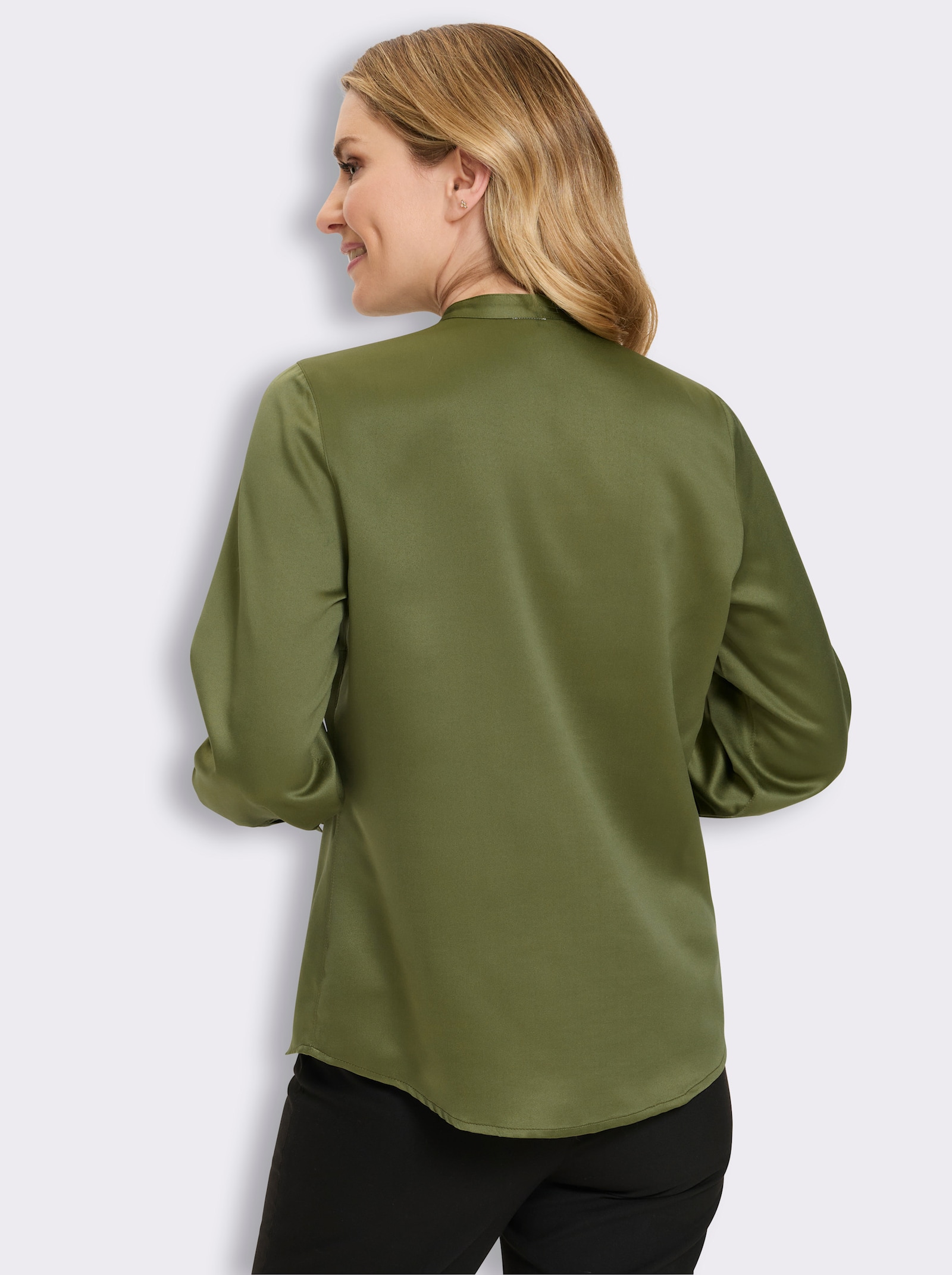 Langarm-Bluse mit Volant - oliv