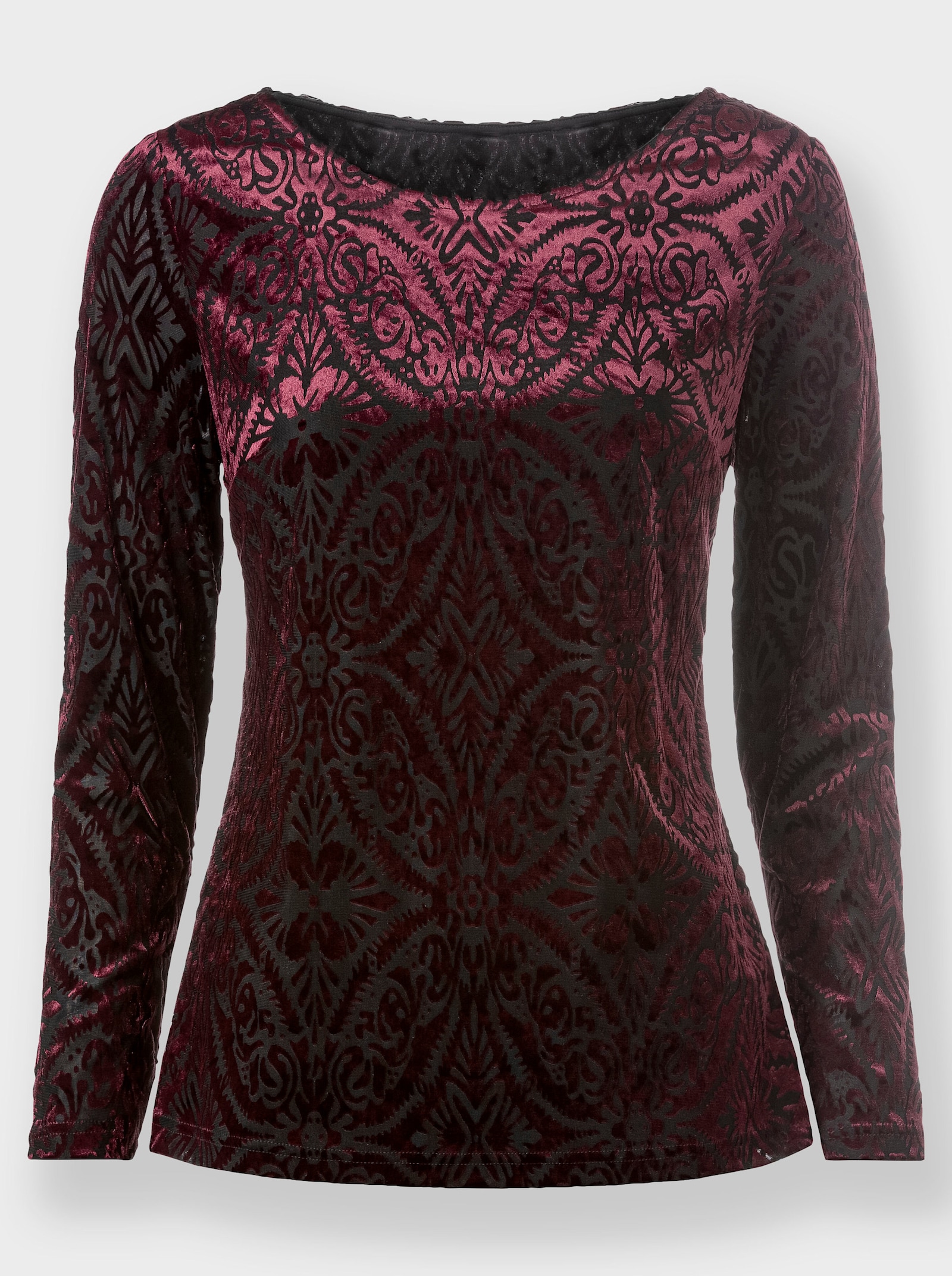 Langarmshirt mit Interlock-Futter - burgund-gemustert