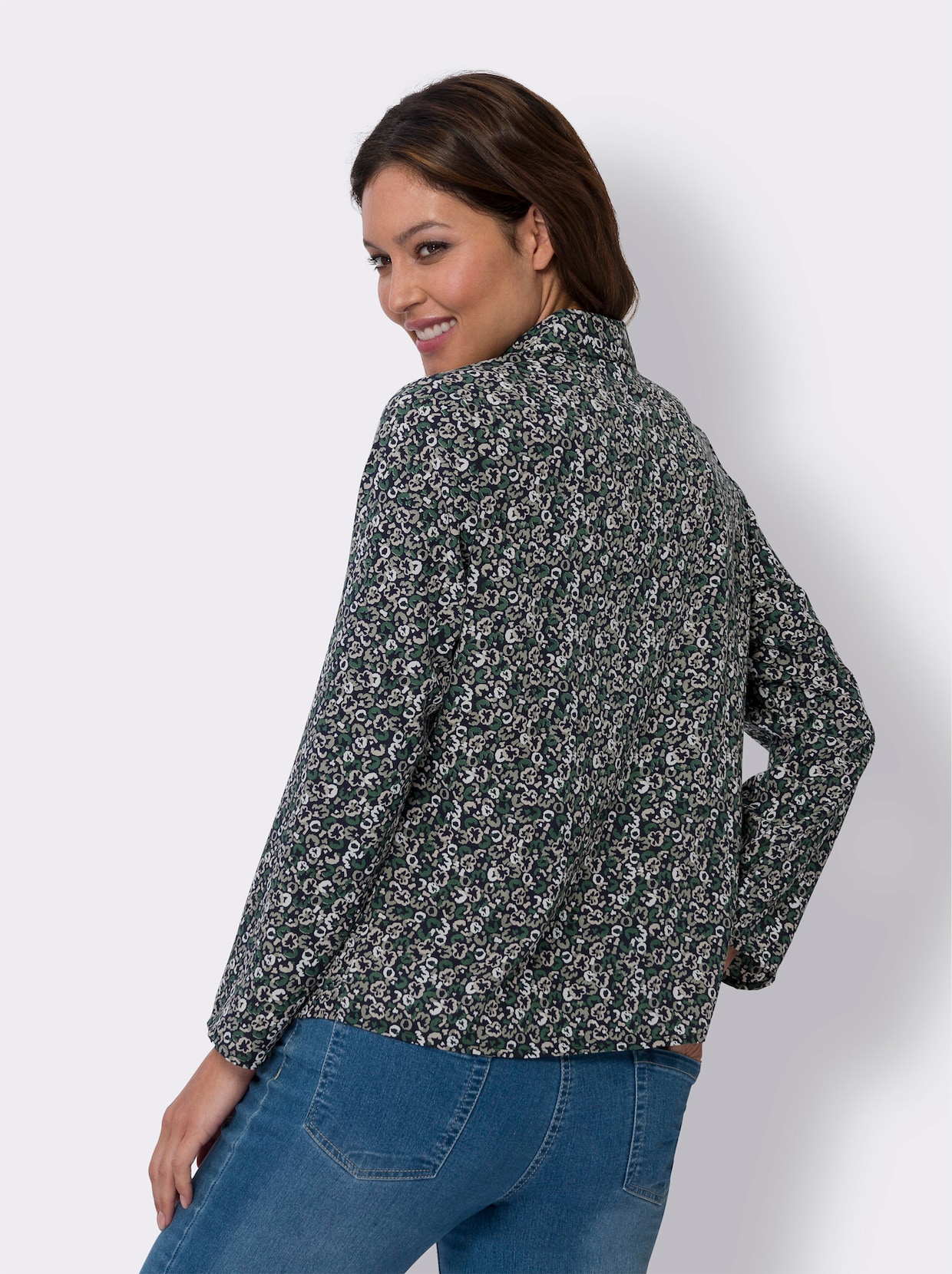 Comfortabele blouse - marine/sesam bedrukt