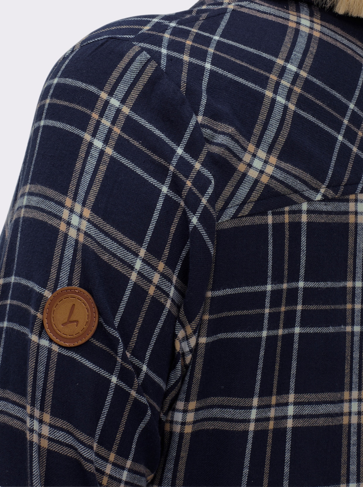 Flanellbluse mit krempelbaren Ärmeln - marine-weiß-kariert