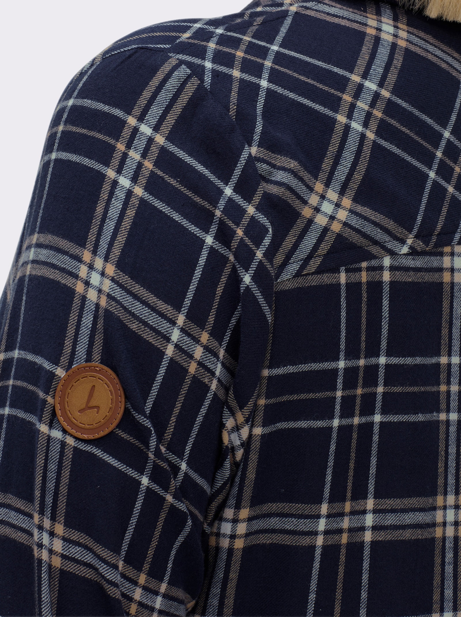 Flanellbluse mit krempelbaren Ärmeln - marine-weiß-kariert