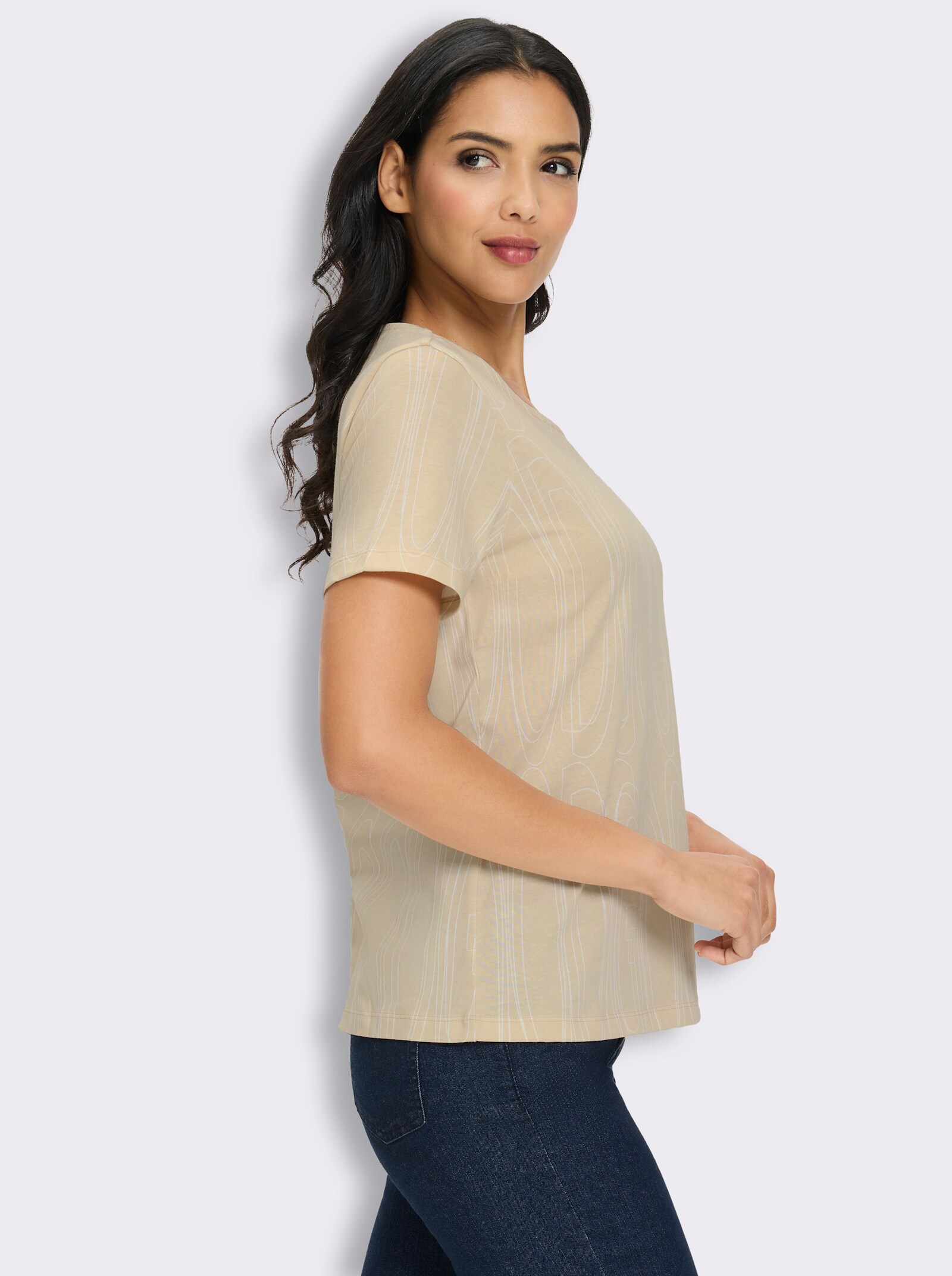 Kurzarmshirt mit Allover-Druck - sand-ecru-bedruckt