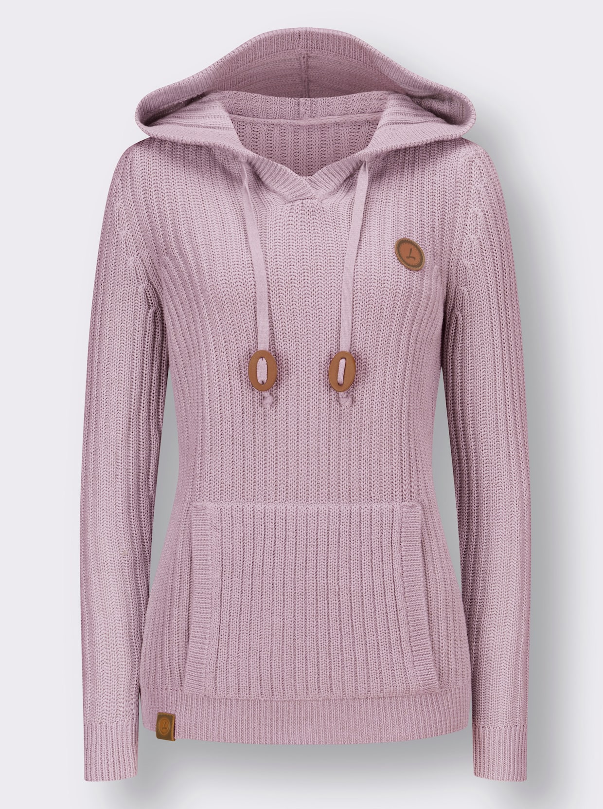 Kapuzen-Pullover - mauve-weiss-meliert