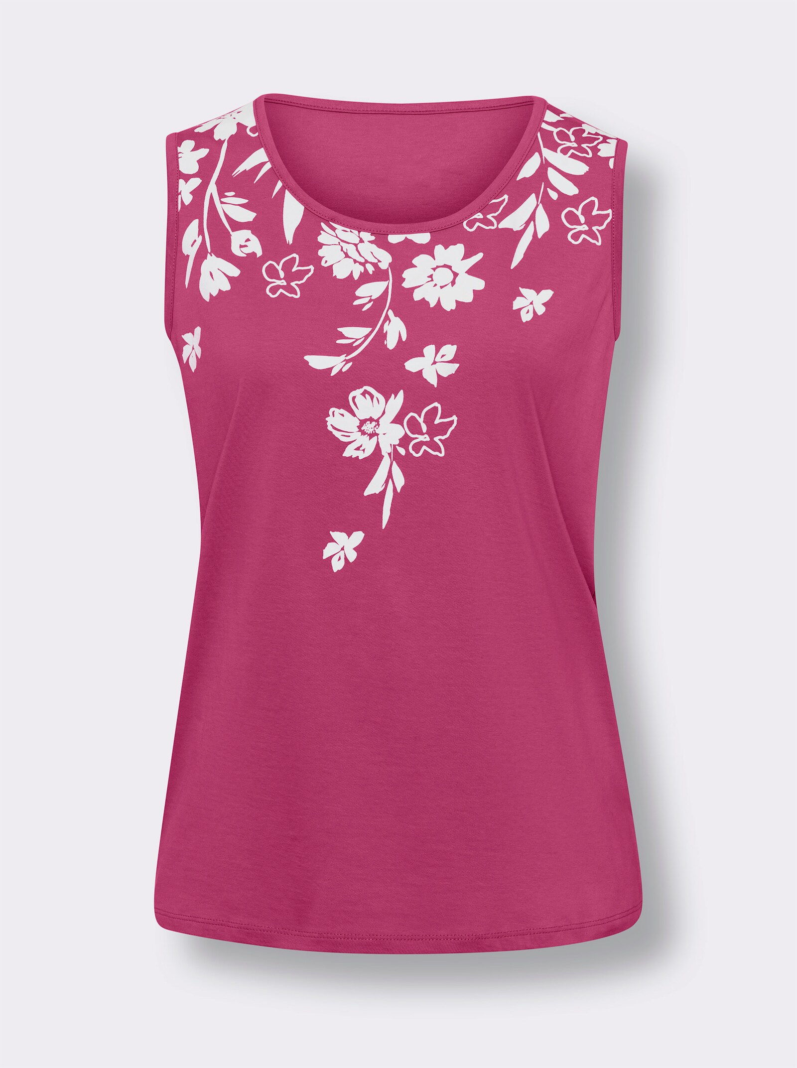 Shirttop mit platziertem Blüten-Druck - fuchsia-weiss
