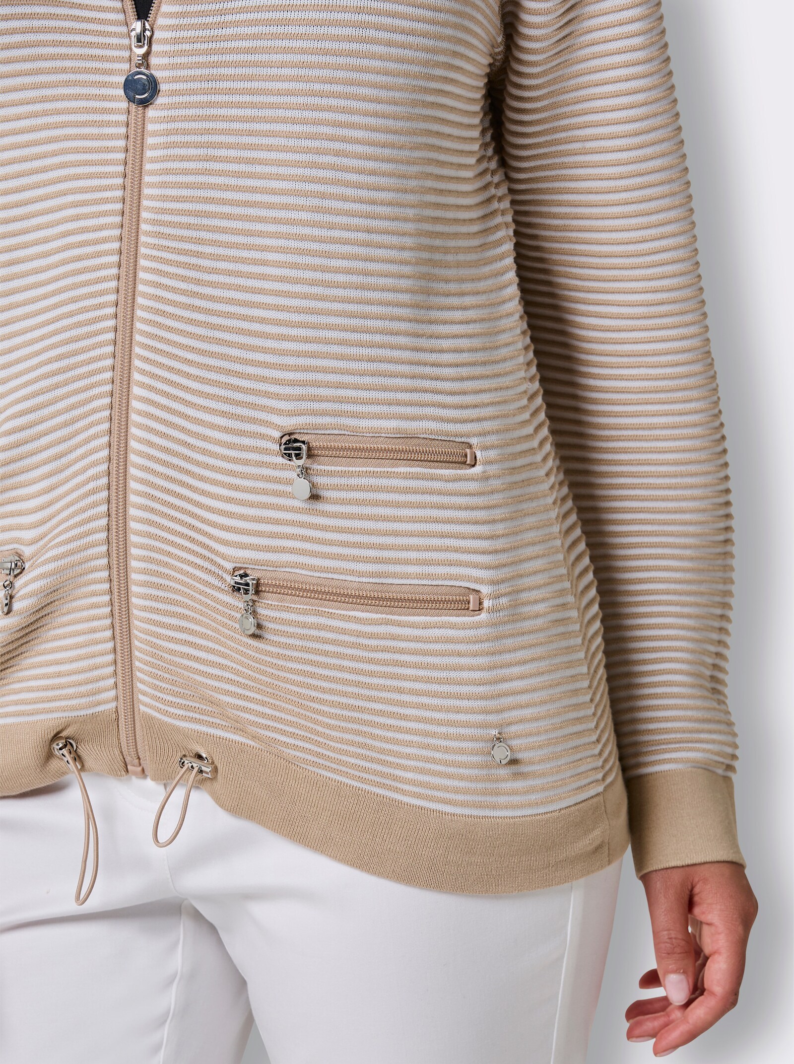 CREATION L PREMIUM Strickjacke in Ripp-Qualität - beige-weiß
