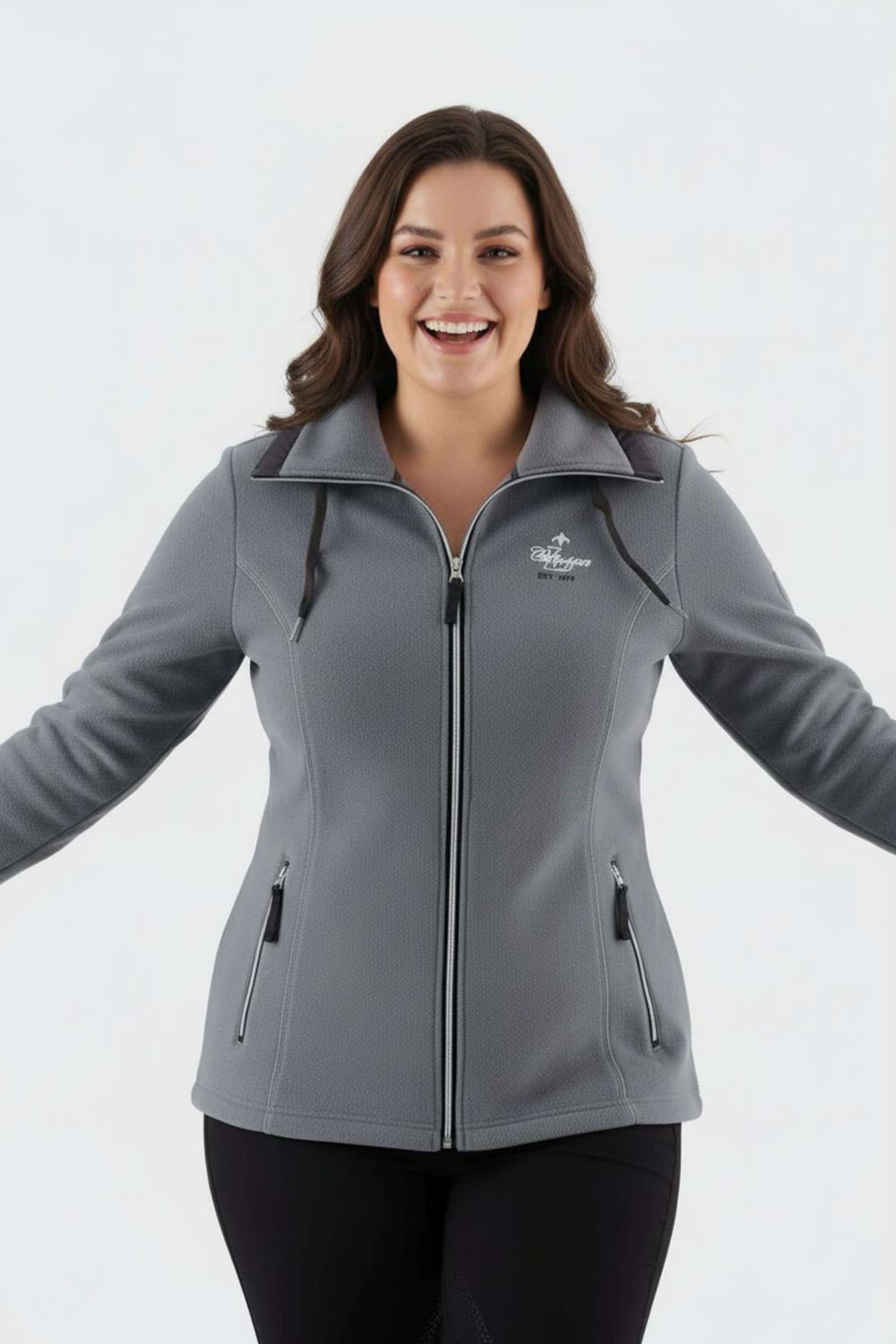 Fleecejacke mit schrägen Reißverschluss-Taschen - dunkelgrau-meliert