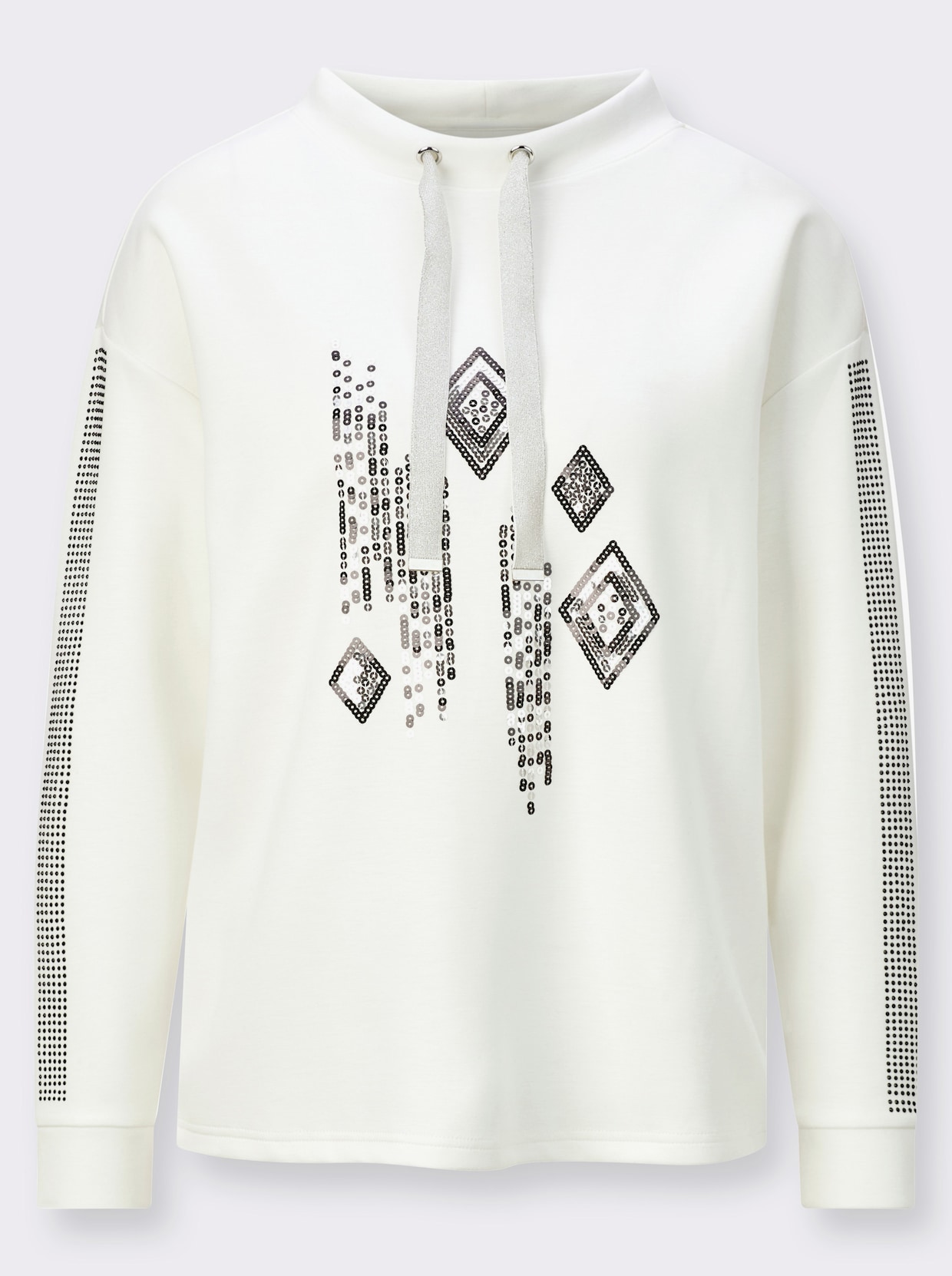 Sweatshirt met capuchon - ecru/zwart gedessineerd