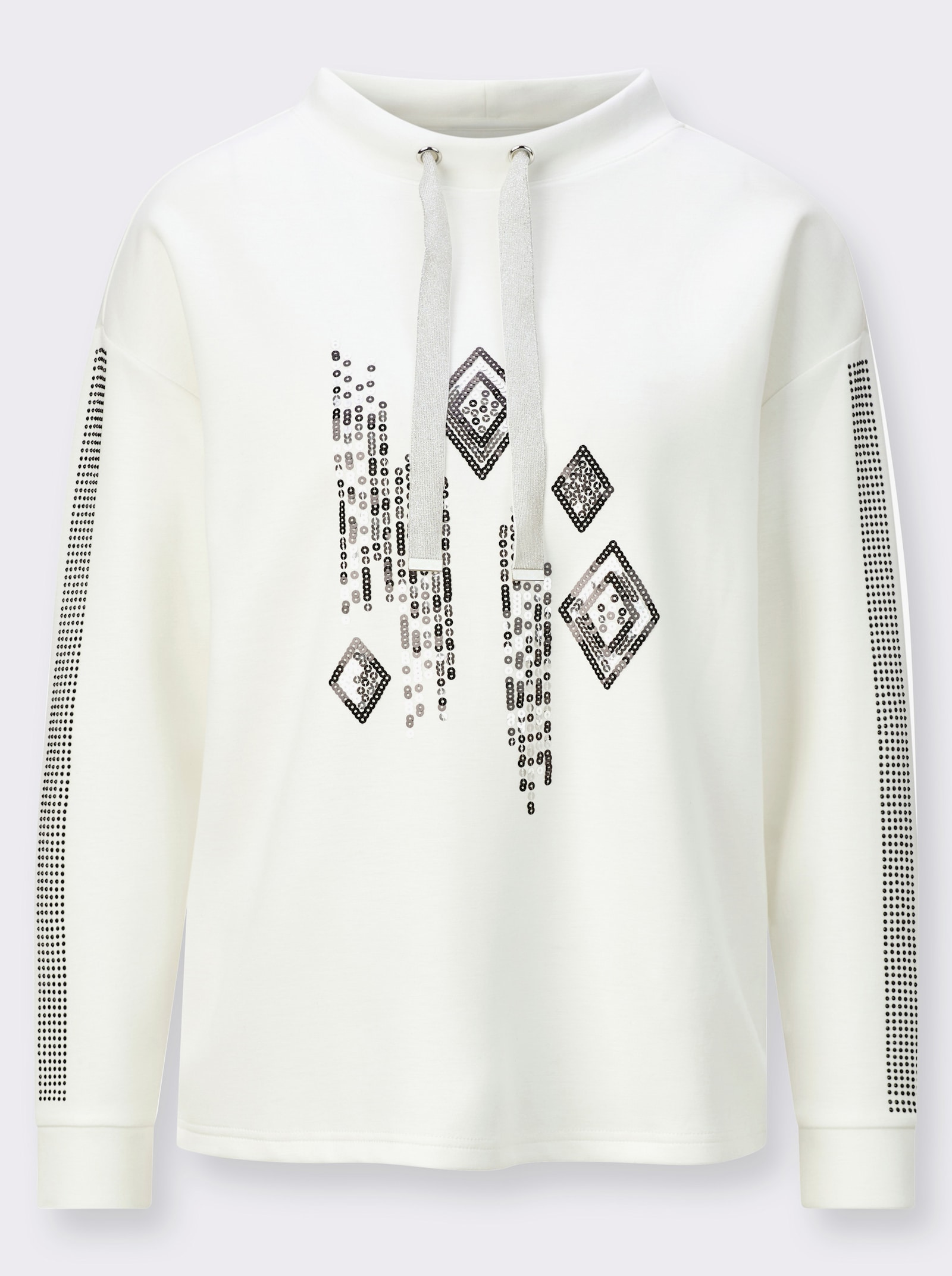 Kapuzensweatshirt mit hochwertigem Modal - ecru-schwarz-gemustert