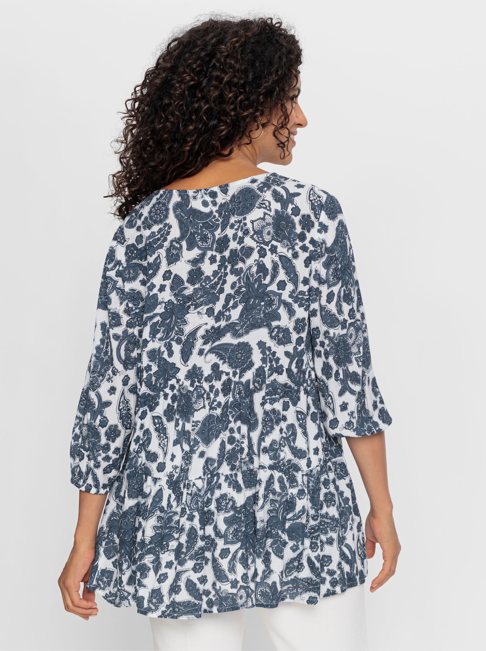 Tunika mit Ornament-Druck - dunkelblau-weiß-gemustert