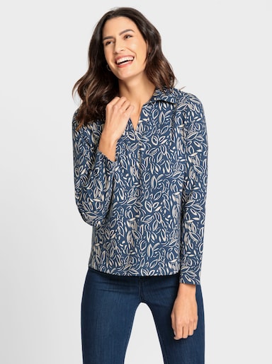 Langarmshirt mit Hemdkragen - dunkelblau-sand