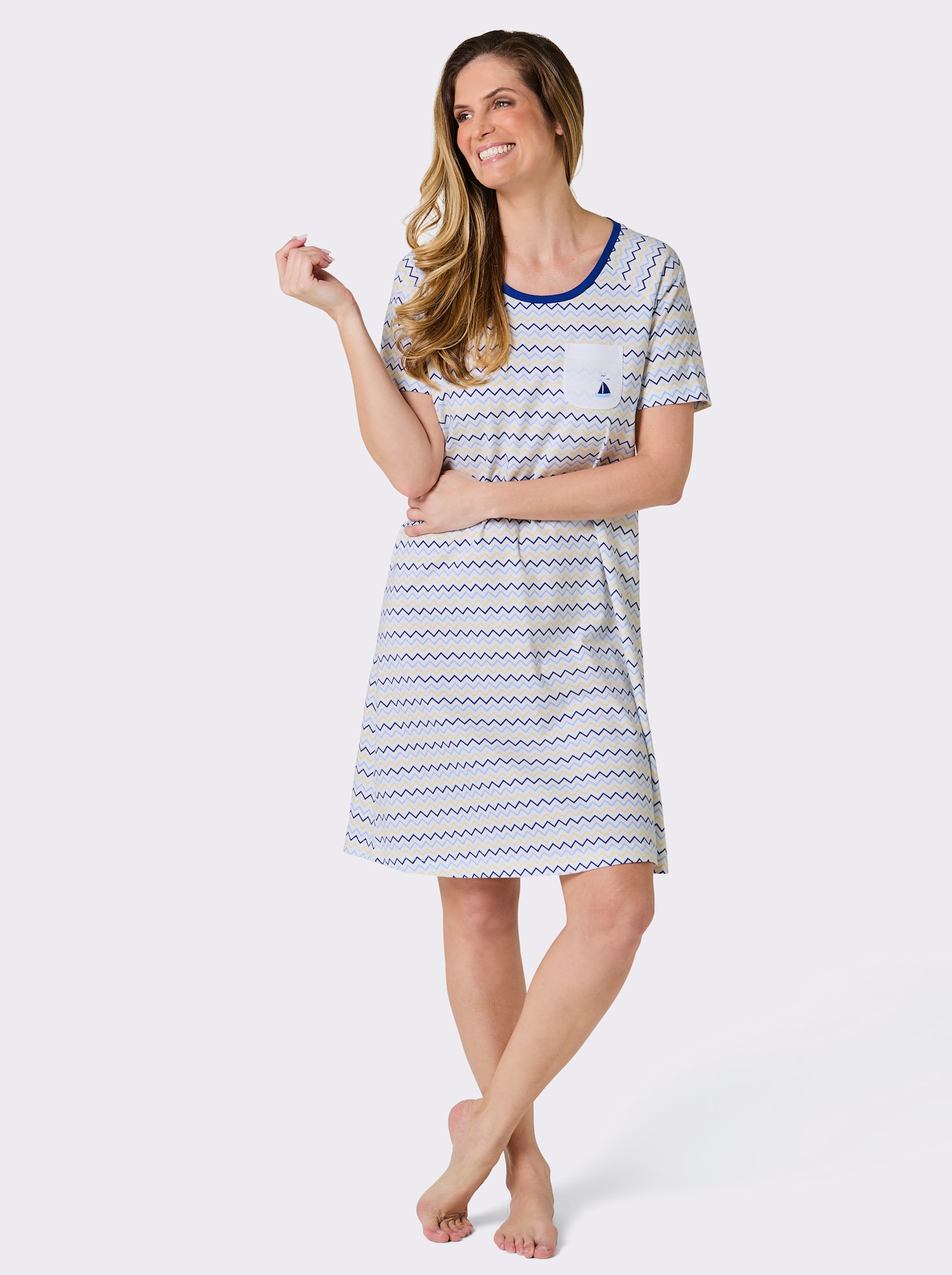 wäschepur Sleepshirt - weiß-royalblau-bedruckt