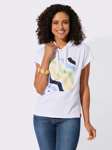 Kapuzenshirt mit überlappenden Ärmeln - weiß