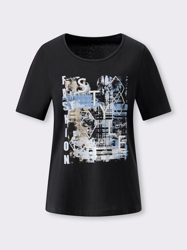 Kurzarmshirt mit Buchstaben-Druck - schwarz-hellblau