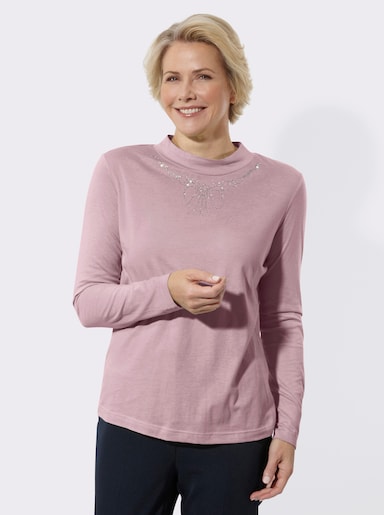 Stehkragenshirt mit Glitzersteinchen - rosé
