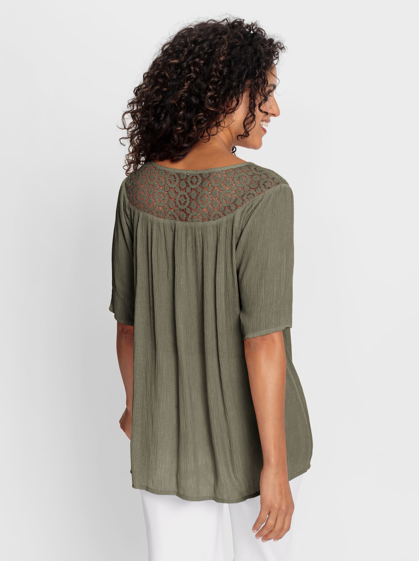 Tunika mit Häkel-Spitze - khaki