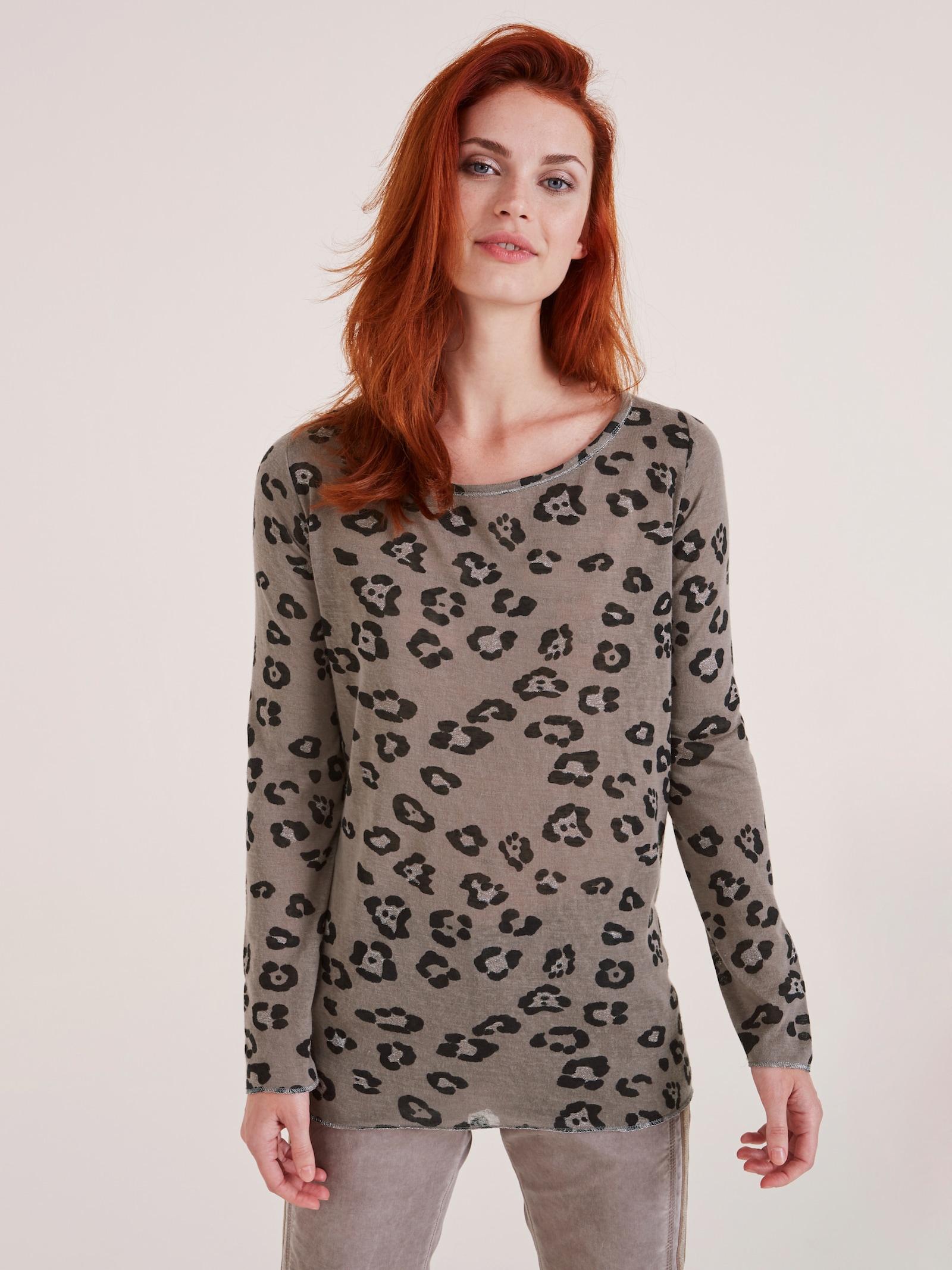 heine T-shirt à manches longues avec motif léopard - taupe