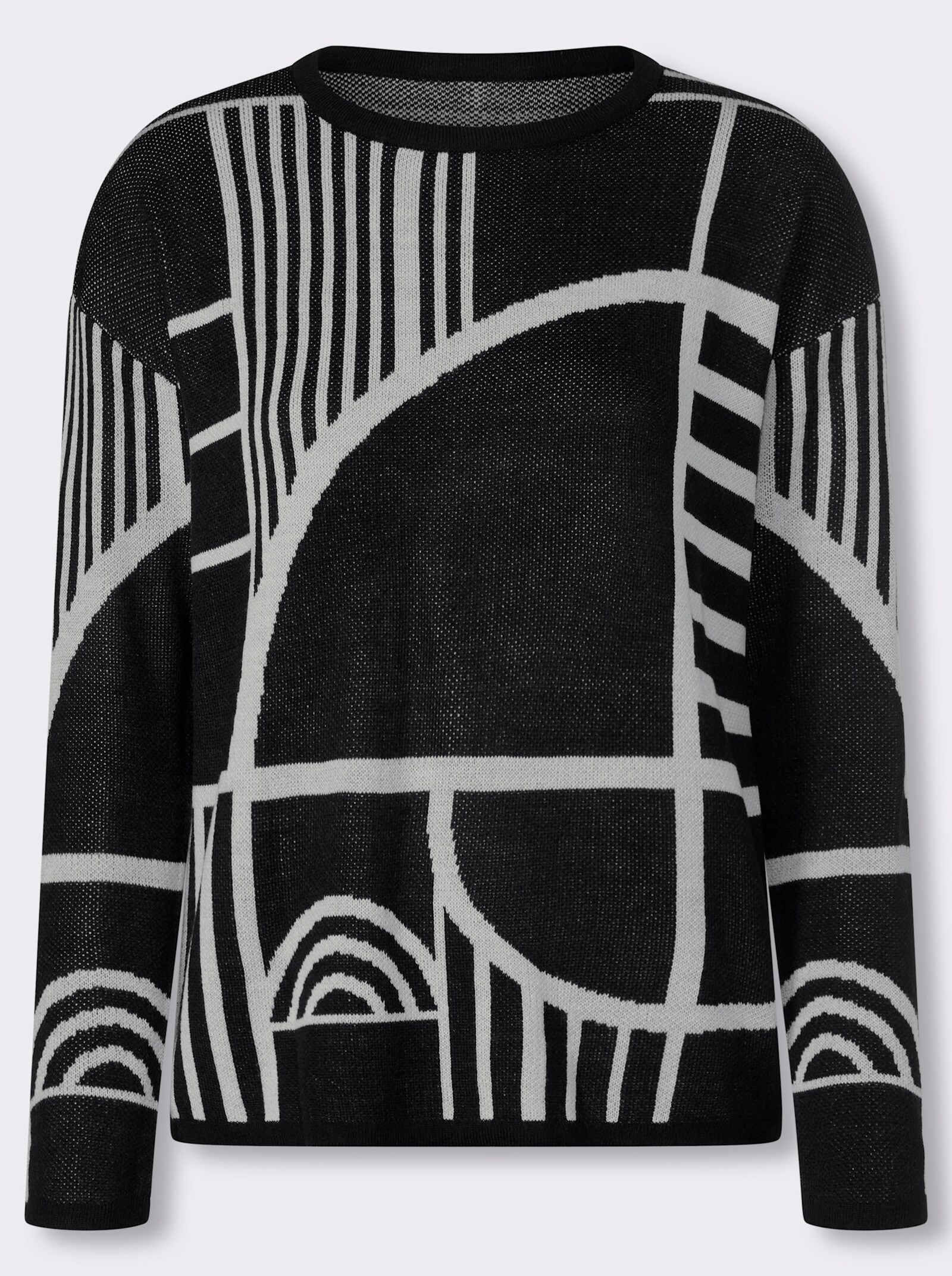  Jacquardpullover mit überschnittenen Schultern - schwarz-ecru-gemustert