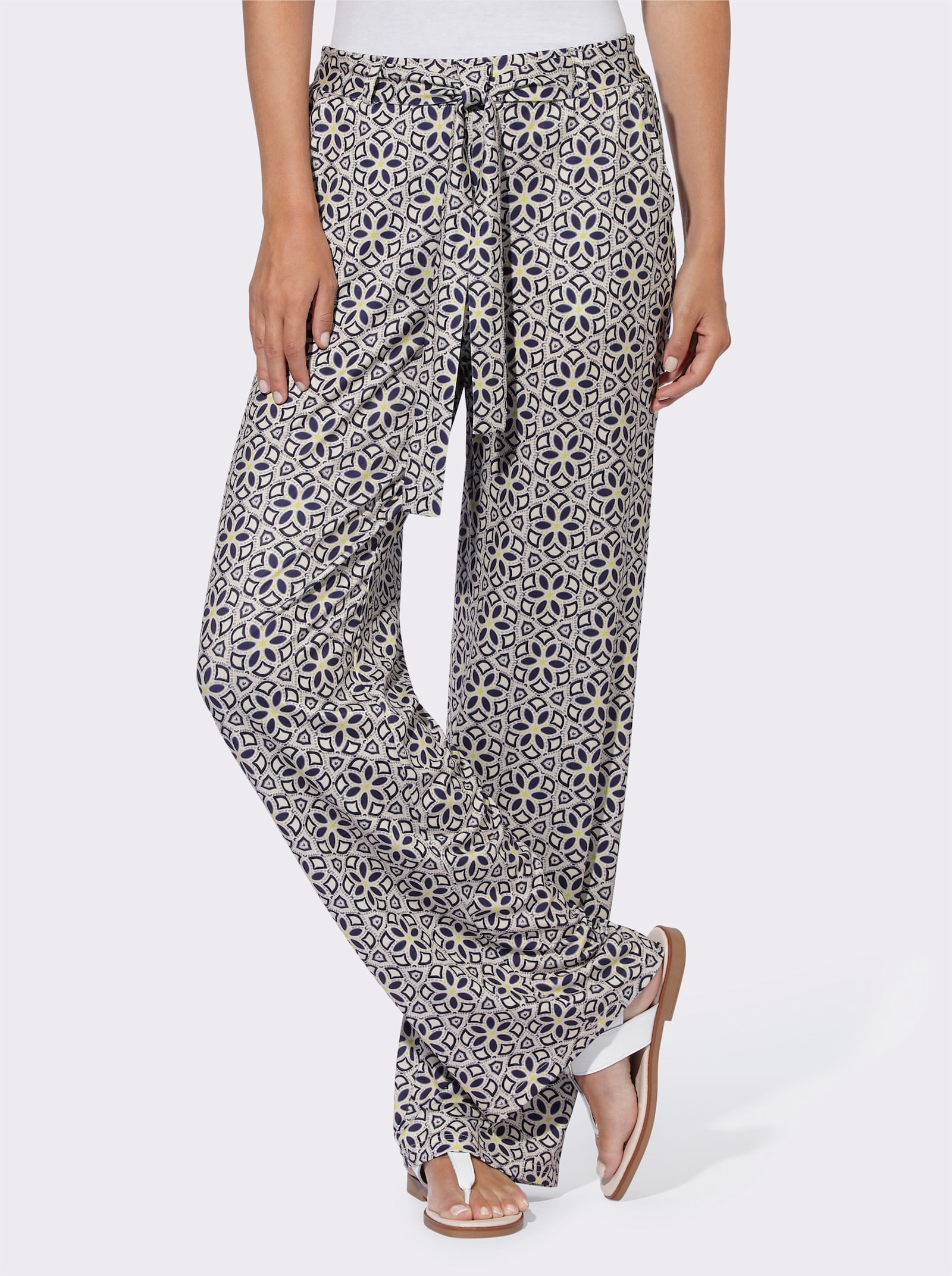 heine Jerseyhose mit Dehnbund hinten - champagner-marine-bedruckt