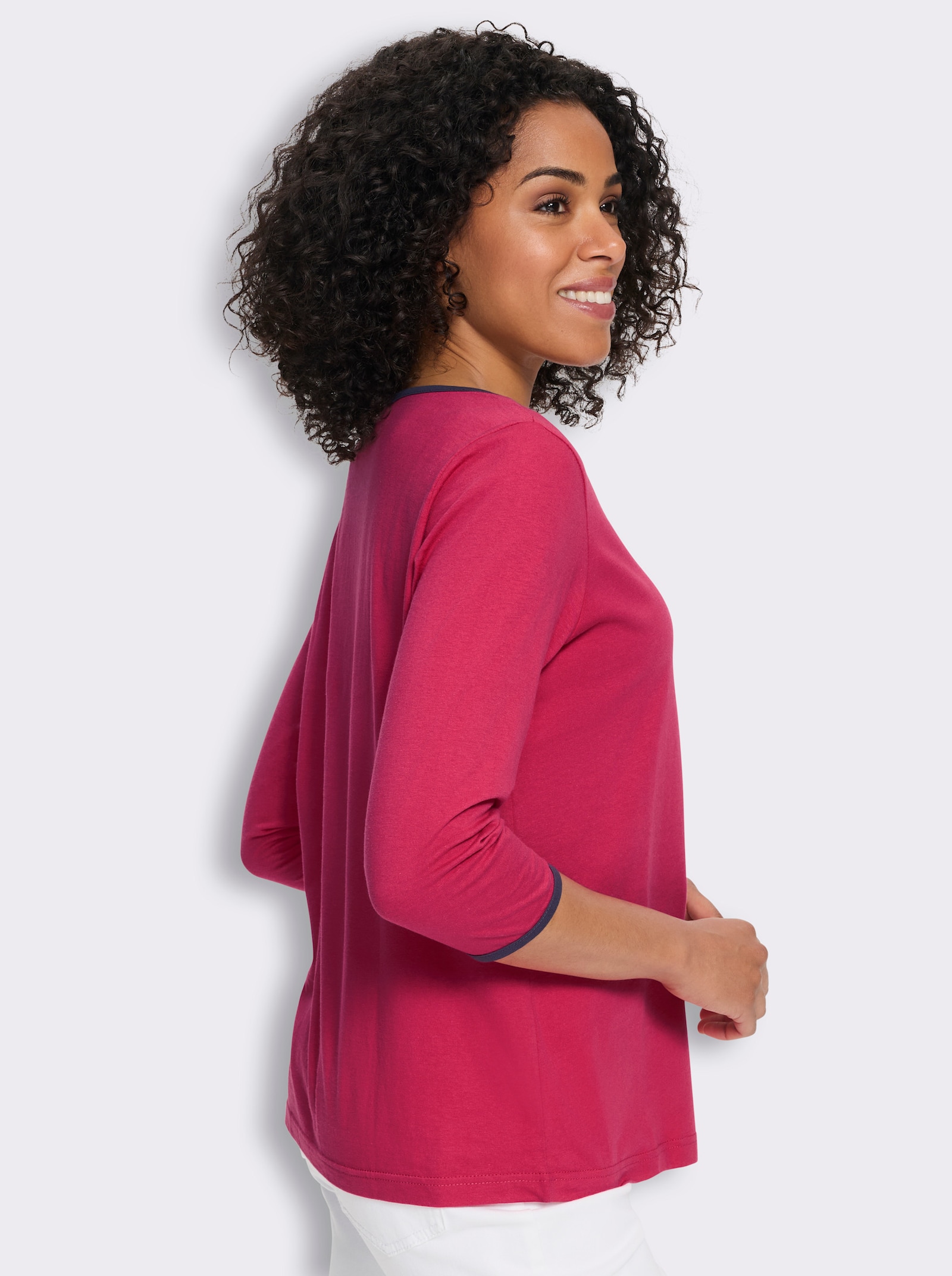 3/4-Arm-Shirt mit Kontrastpaspeln - pink-marine