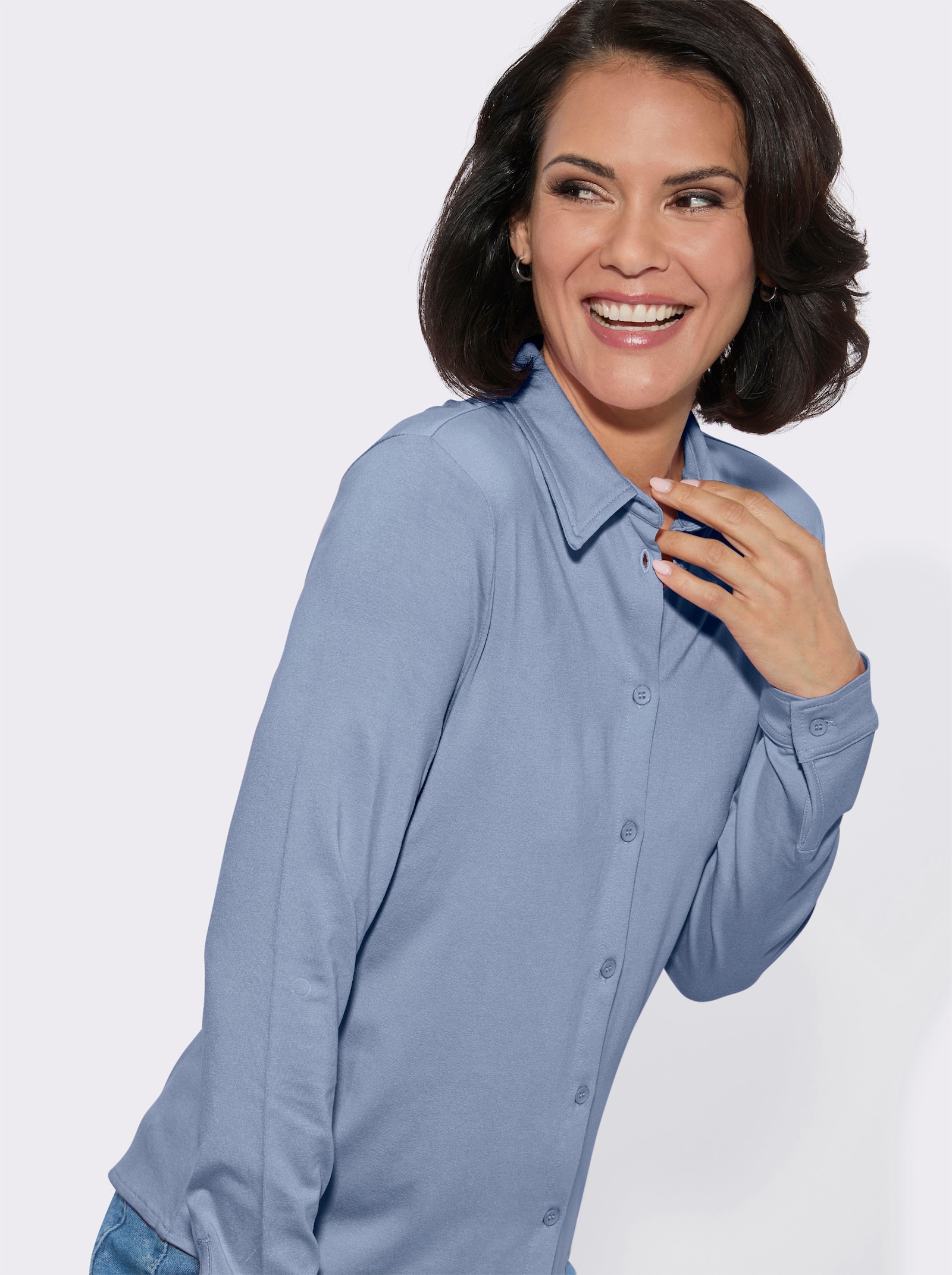 Blusenshirt mit Knopfleiste - bleu