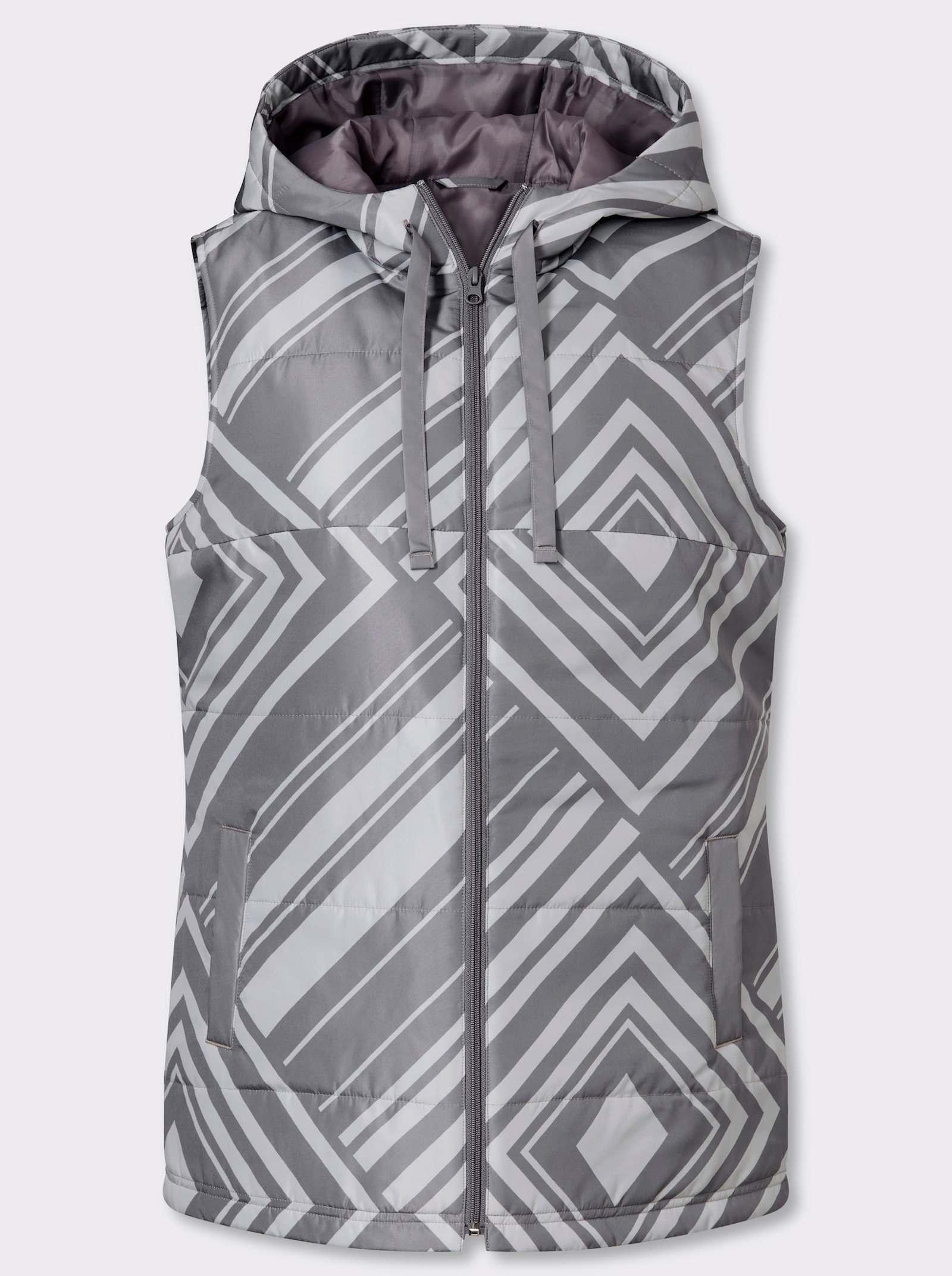 Steppweste mit grafischem Druck - grau-hellgrau-bedruckt