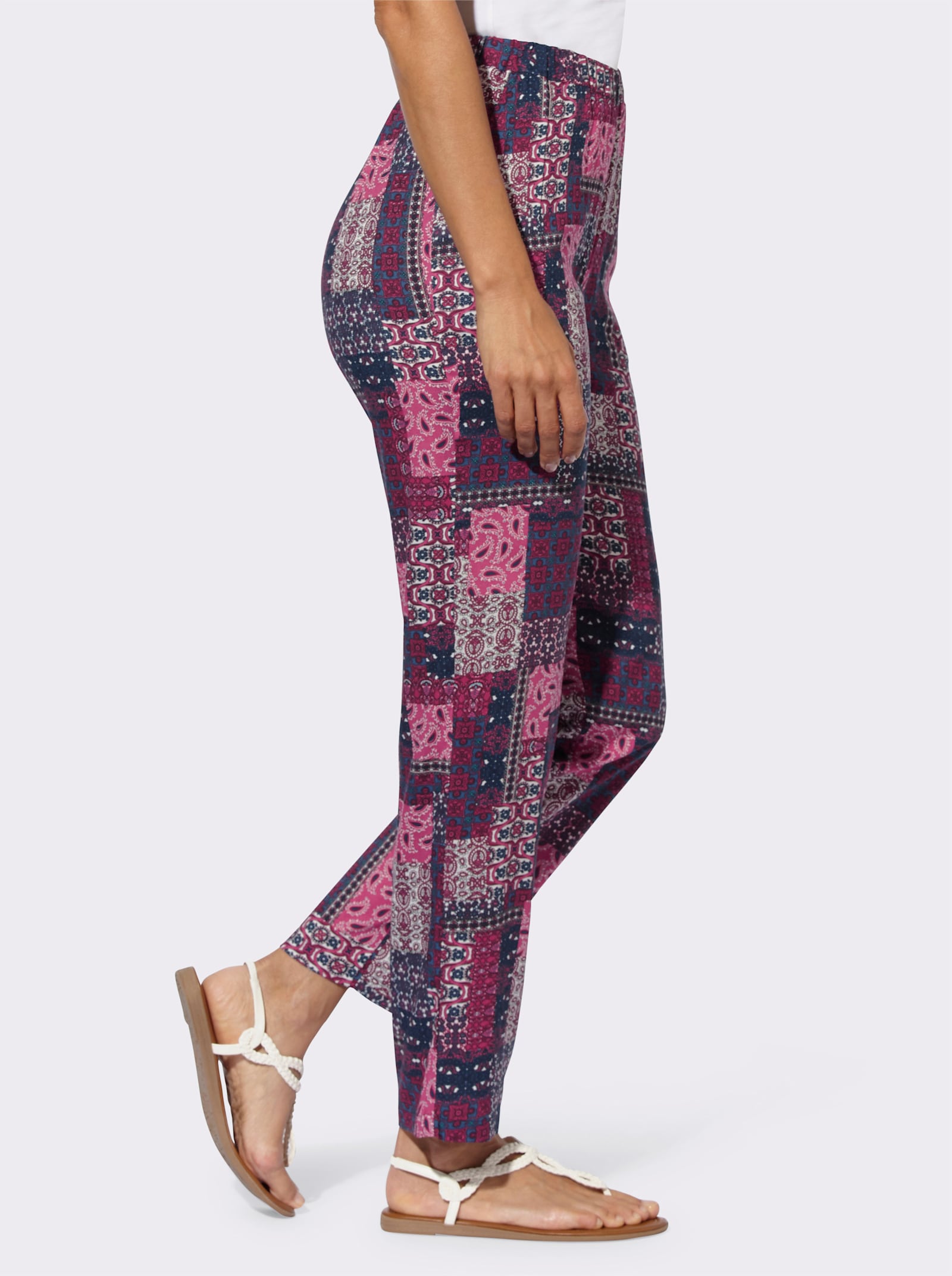 Comfortbroek met patchprint - heide/jeansblauw bedrukt