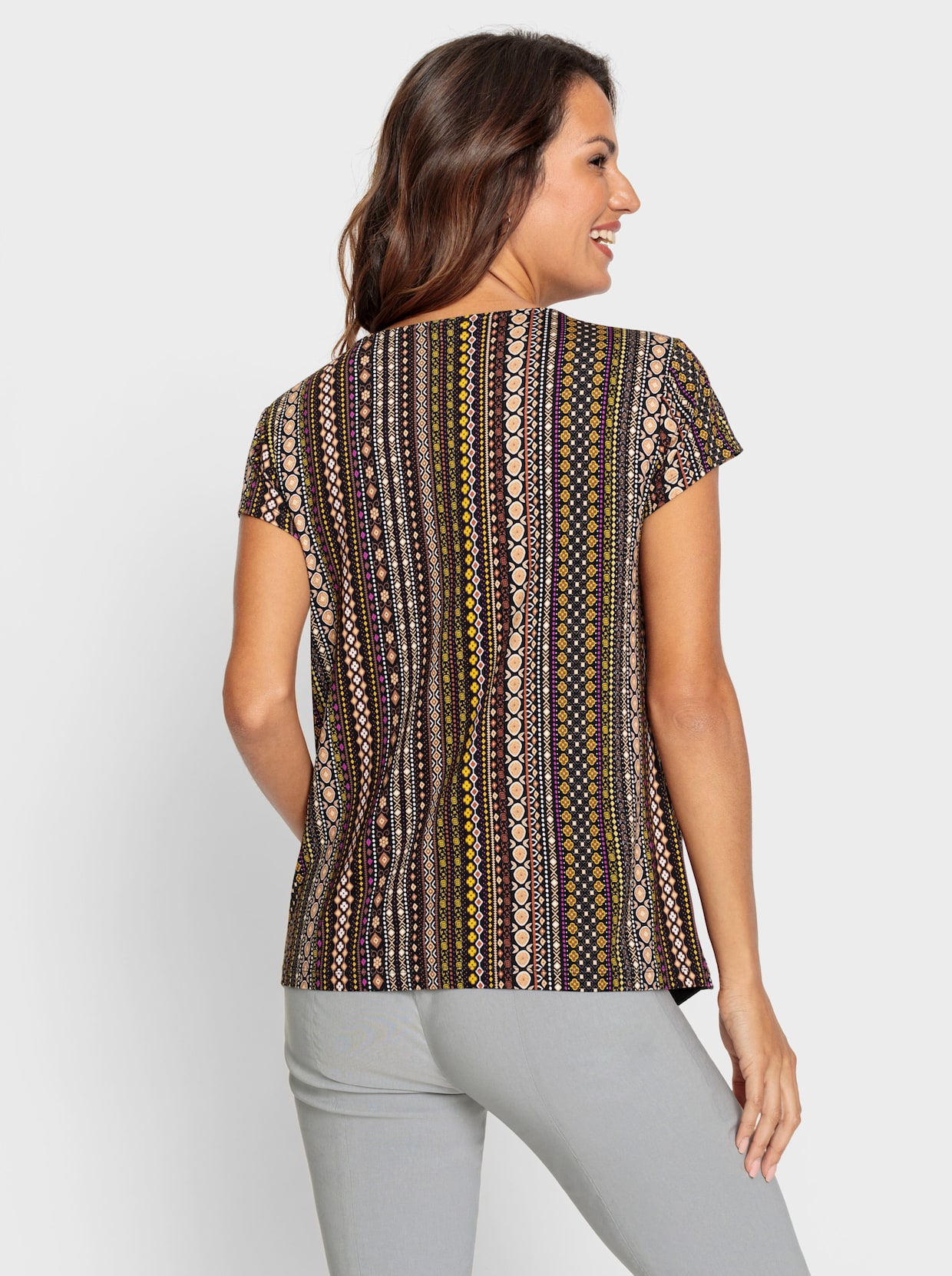 2-in-1-shirt - camel/ecru bedrukt