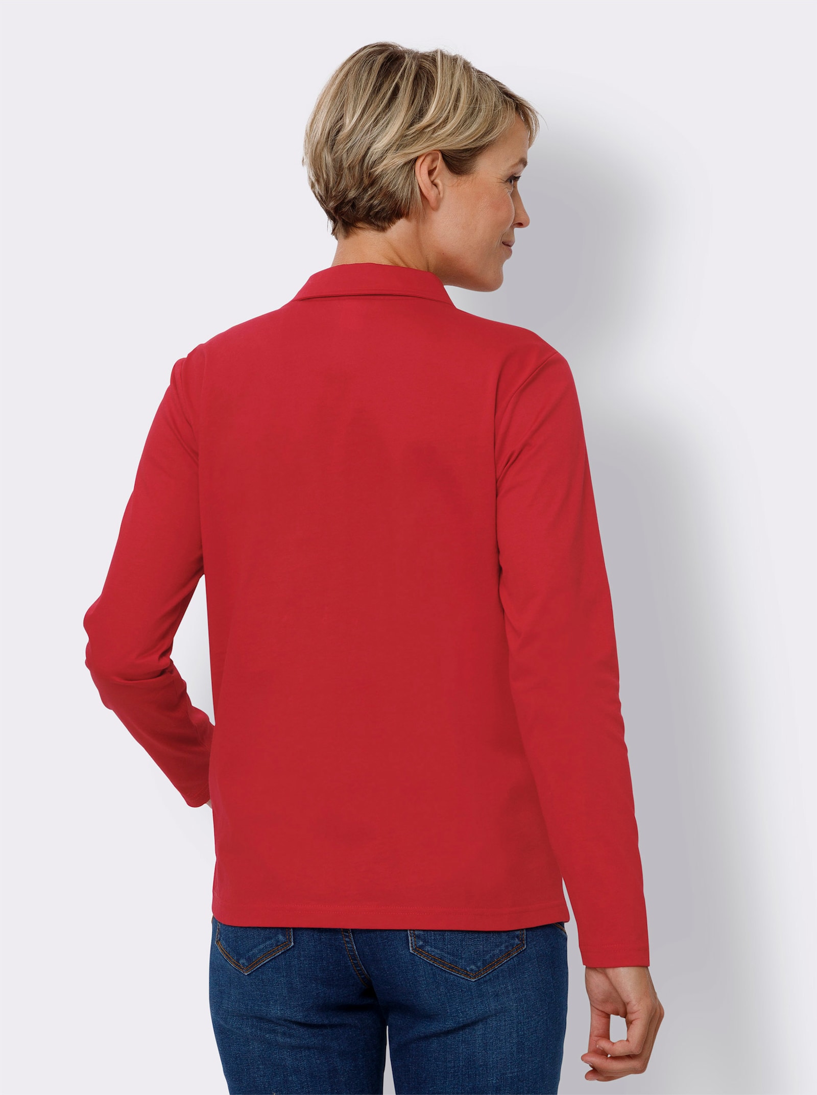 Långärmad pikétröja med kort dragkedja - röd-grafit-med tryck