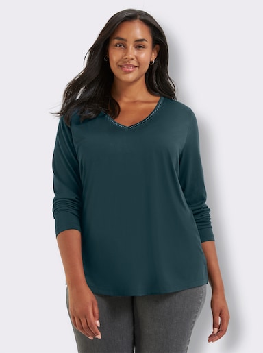 sheego V-Shirt mit Strasssteinen - petrol