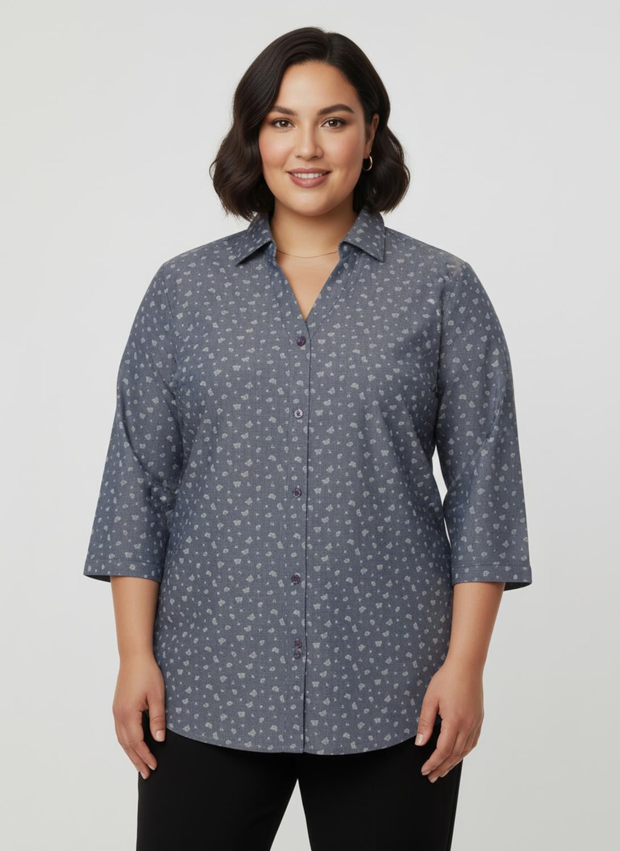 Jeansbluse mit Schmetterlings-Druck - blue-bleached