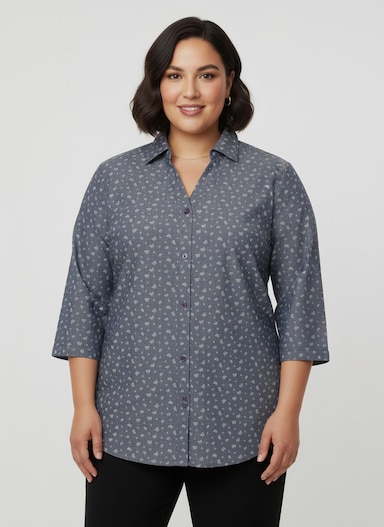 Jeansbluse mit Schmetterlings-Druck - blue-bleached