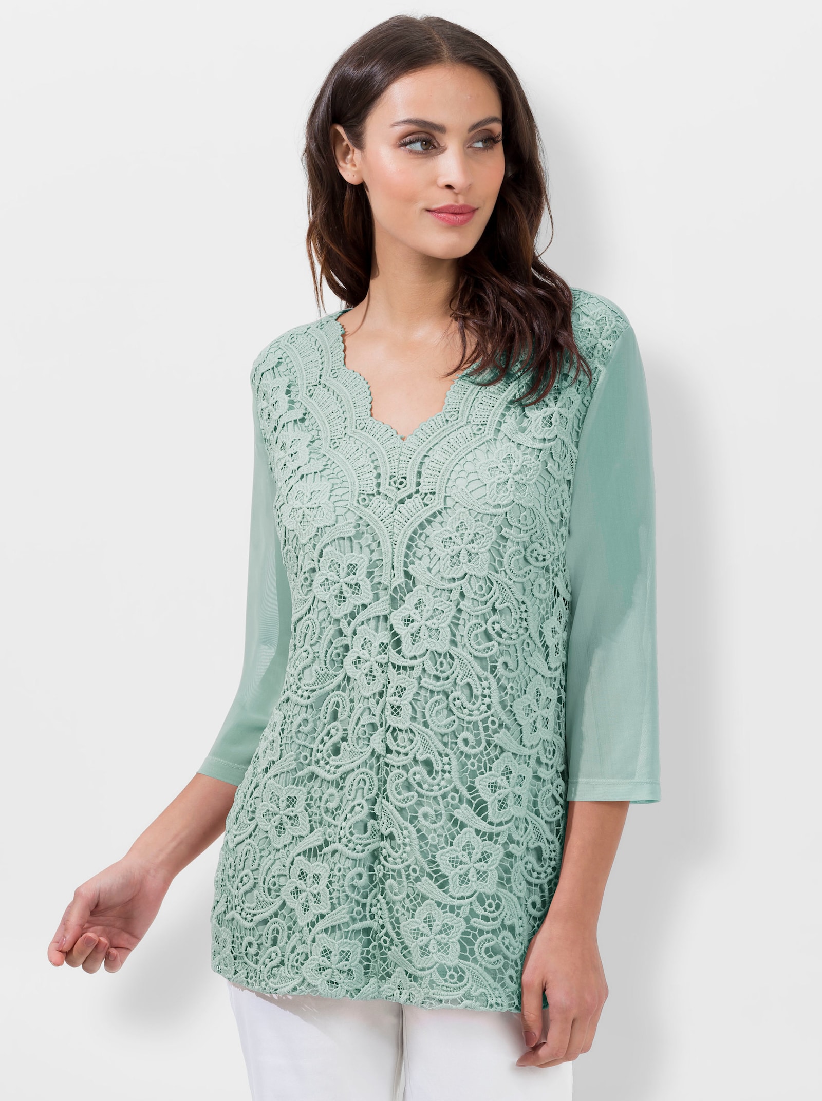 Kanten shirt, ondoorzichtig gevoerd - kalkmint