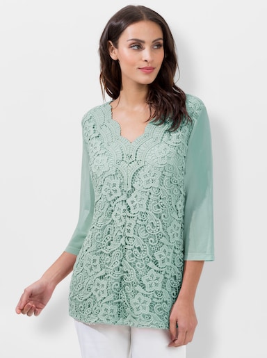 Spitzenshirt blickdicht unterlegt - kalkmint