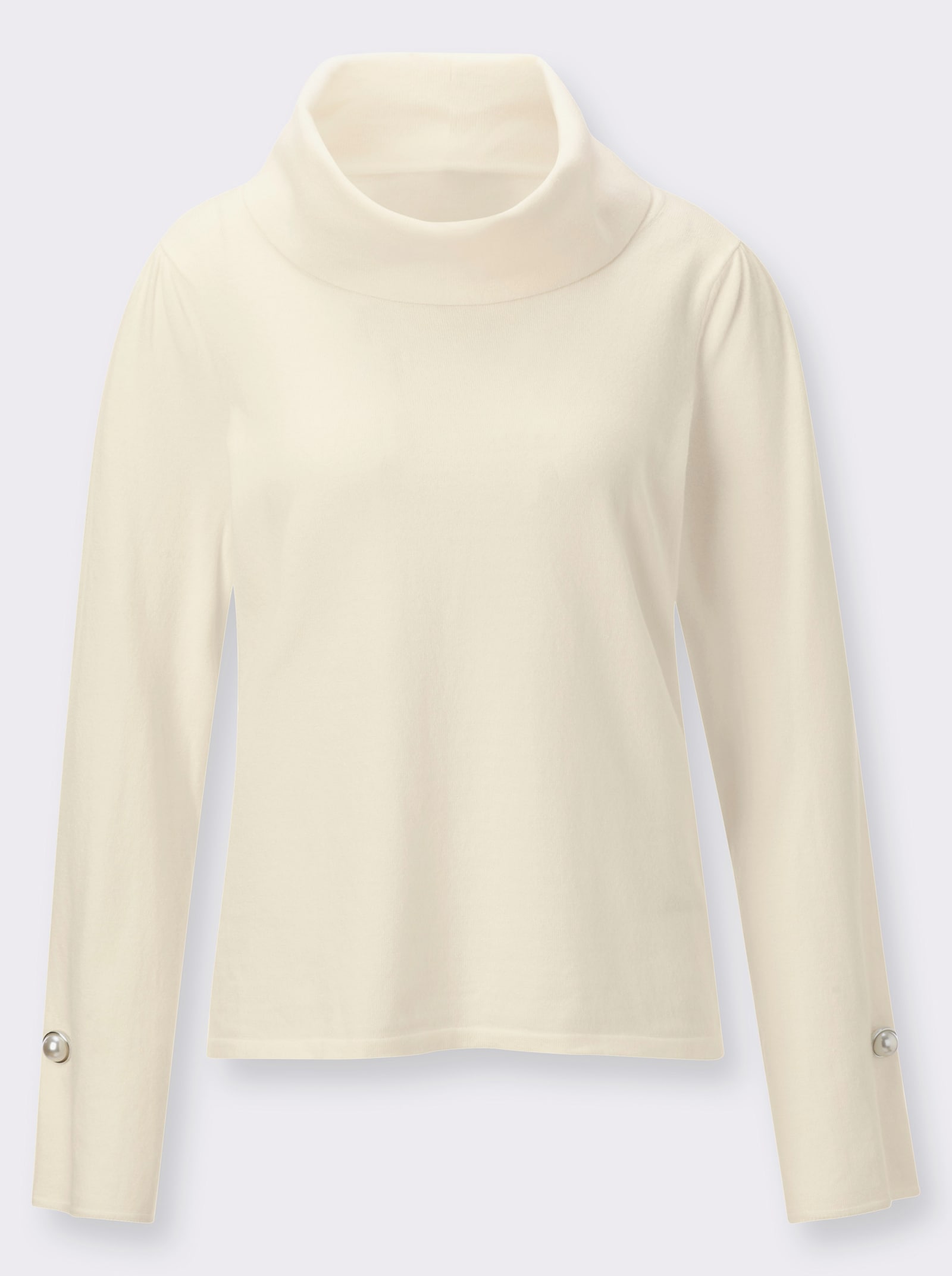 Langarm-Pullover mit halsfernem Rollkragen - champagner