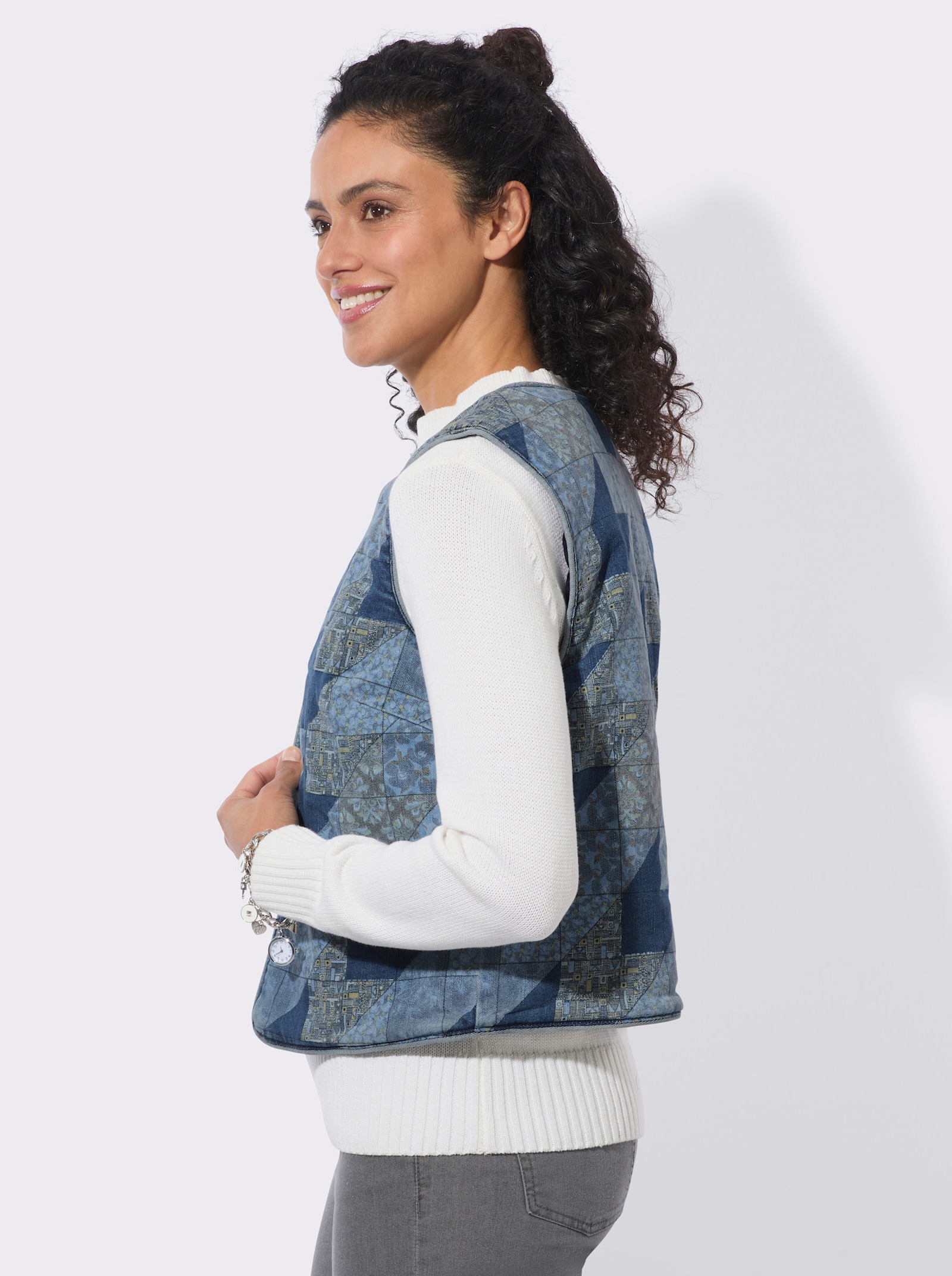  Wendeweste in Patch-Optik - jeansblau-gemustert